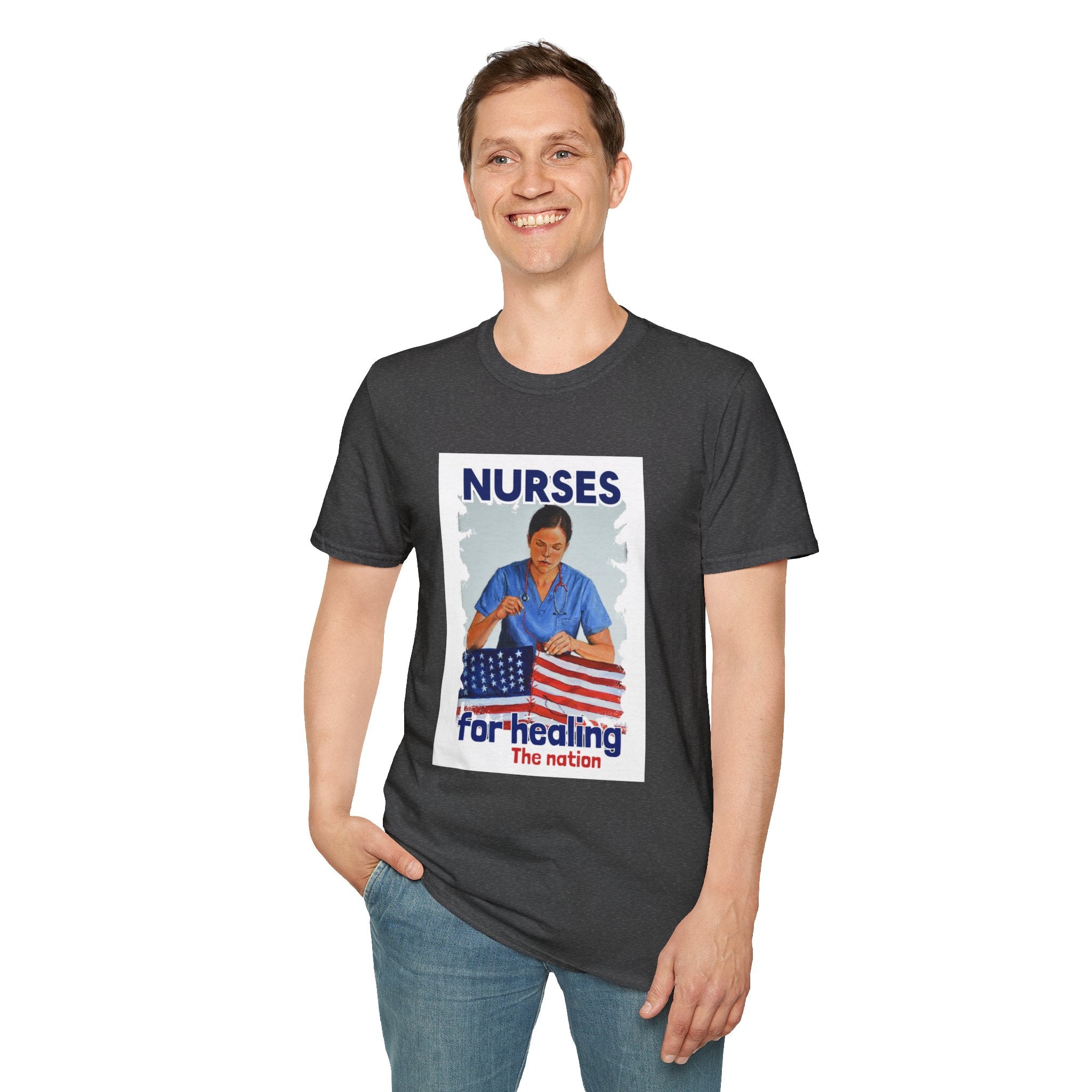 Unisex Lightweight fabric T-Shirt - Nurses For Healing The Nation (front) - Nurses Standing Up For Humanity (back) - 100% ring-spun cotton - NFH-T-G64000