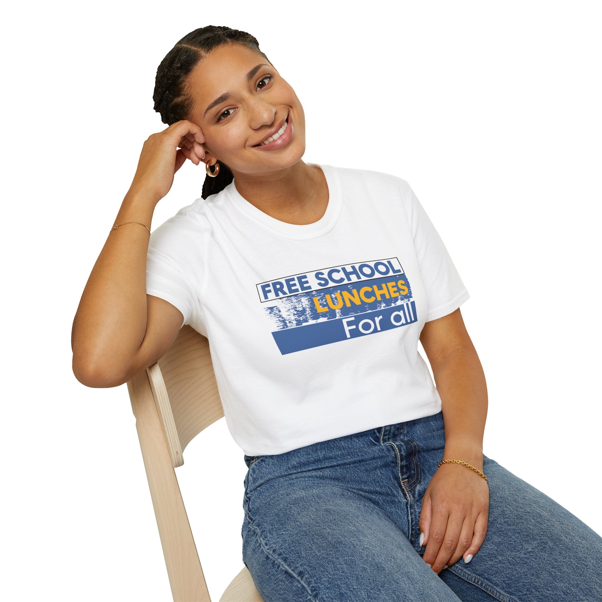 Unisex Lightweight fabric T-Shirt - Free School Lunches For All (front) - Nurses Against The Rich Starving The Poor (back) - 100% ring-spun cotton - NAH-T-G64000