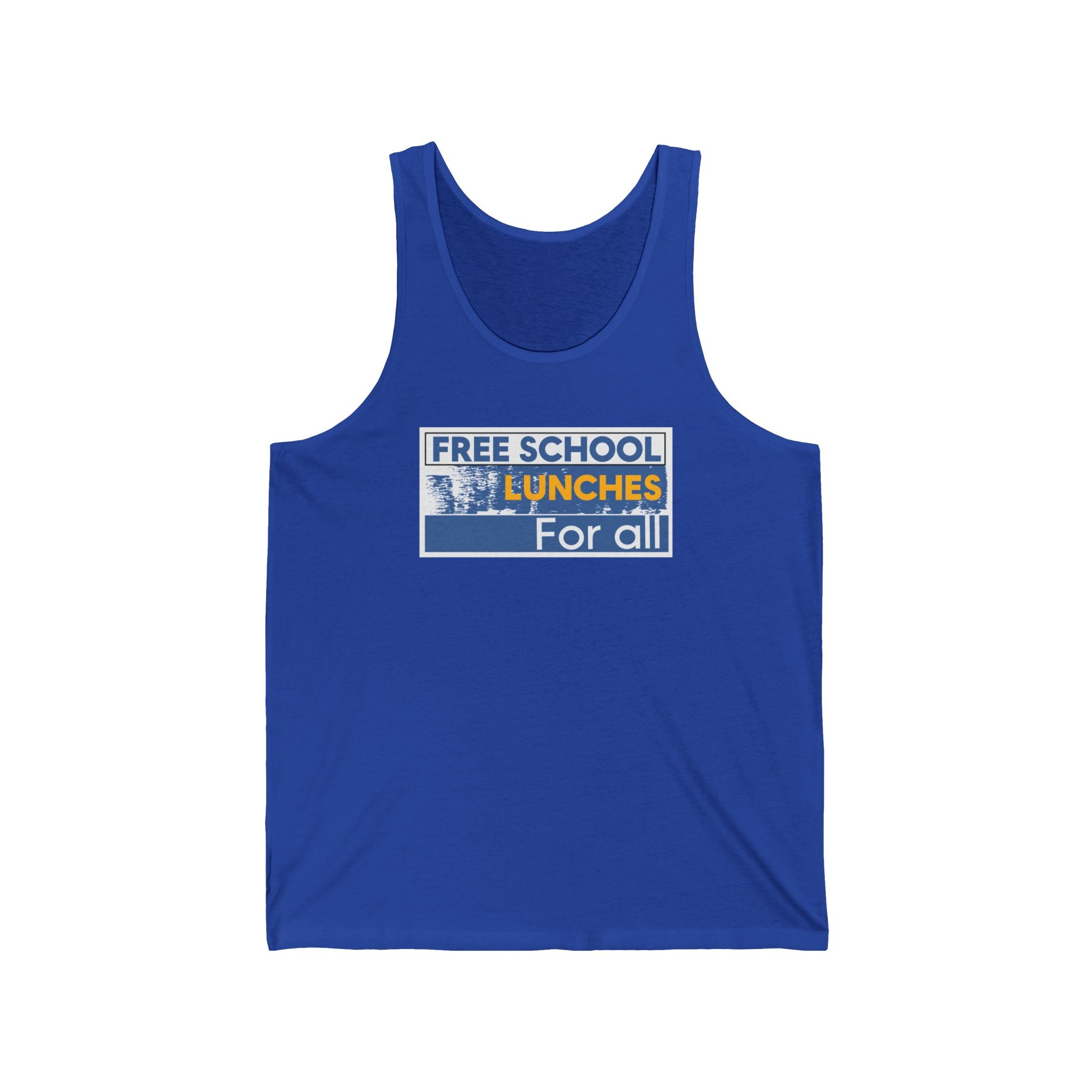 Unisex Light fabric Jersey Tank - Free School Lunches For All (front) - Nurses Against The Rich Starving The Poor (back) - 100% Airlume combed and ring-spun cotton - NAH-K-BC3480