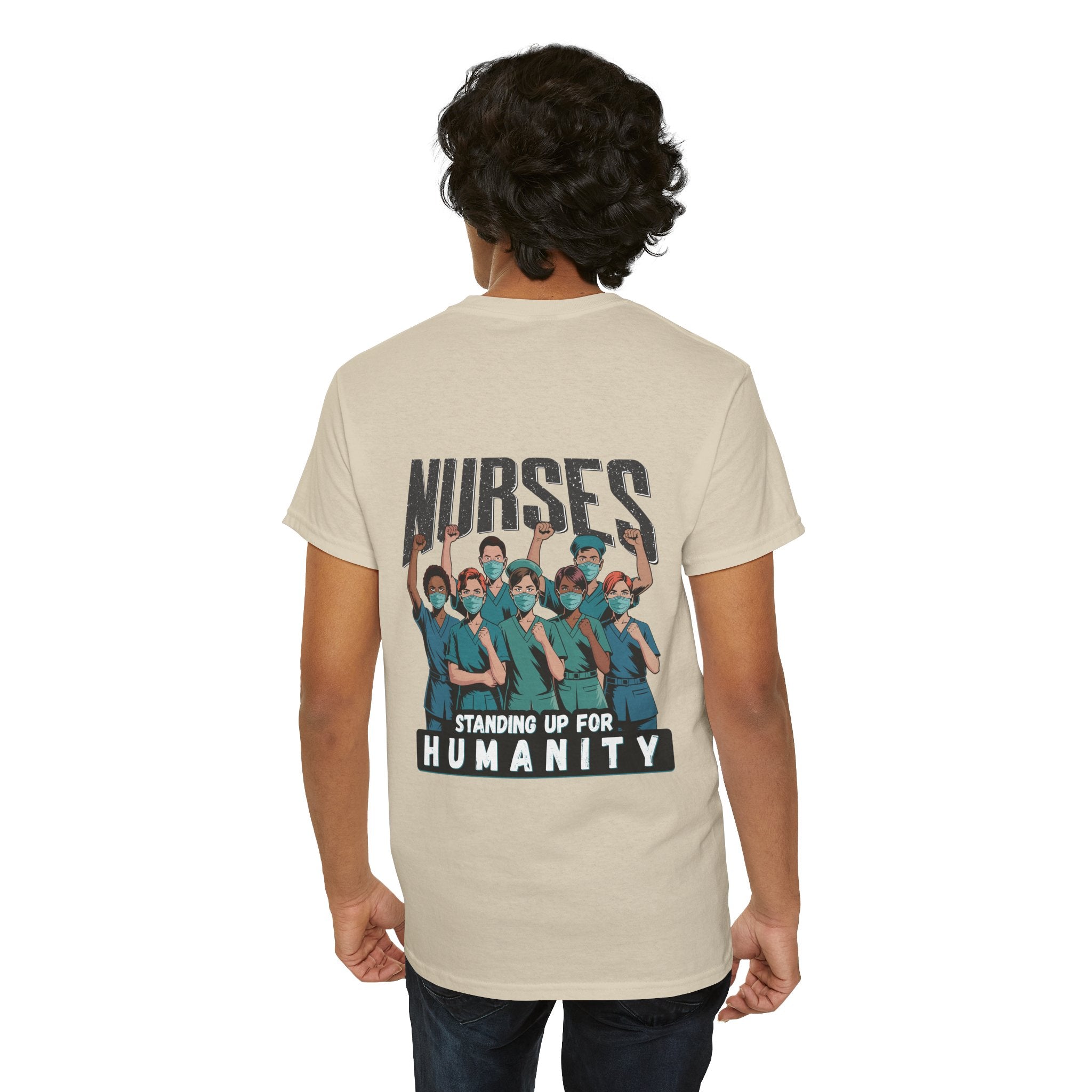 Unisex Medium fabric Cotton Tee - Nurses For Healing The Nation (front) - Nurses Standing Up For Humanity (back) - 100% cotton - NFH-T-G5000