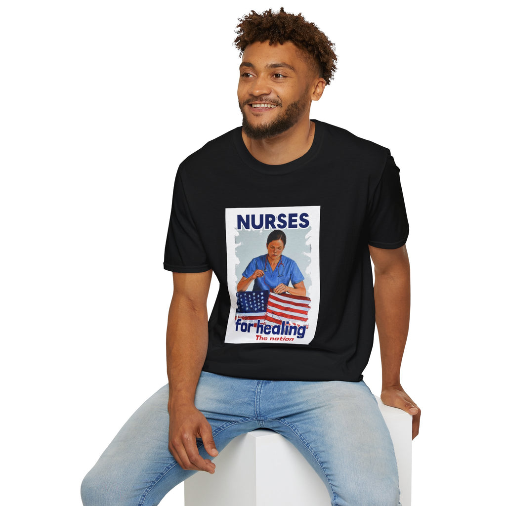 Unisex Lightweight fabric T-Shirt - Nurses For Healing The Nation (front) - Nurses Standing Up For Humanity (back) - 100% ring-spun cotton - NFH-T-G64000