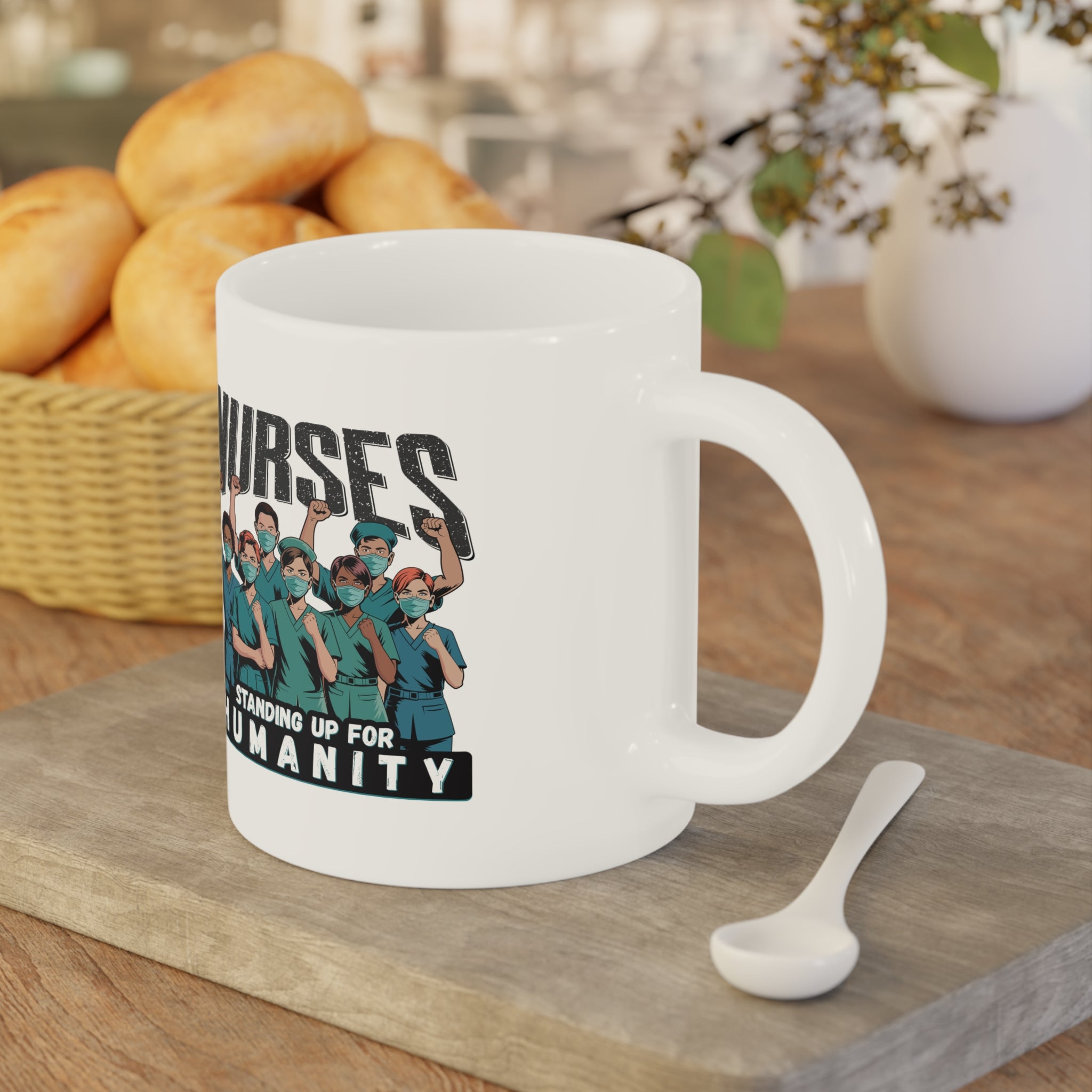 Unisex Ceramic Mug - Nurses For Healing The Nation (right) - Nurses Standing Up For Humanity (left) - Durable white Ceramic - NFH-CM-ORCA