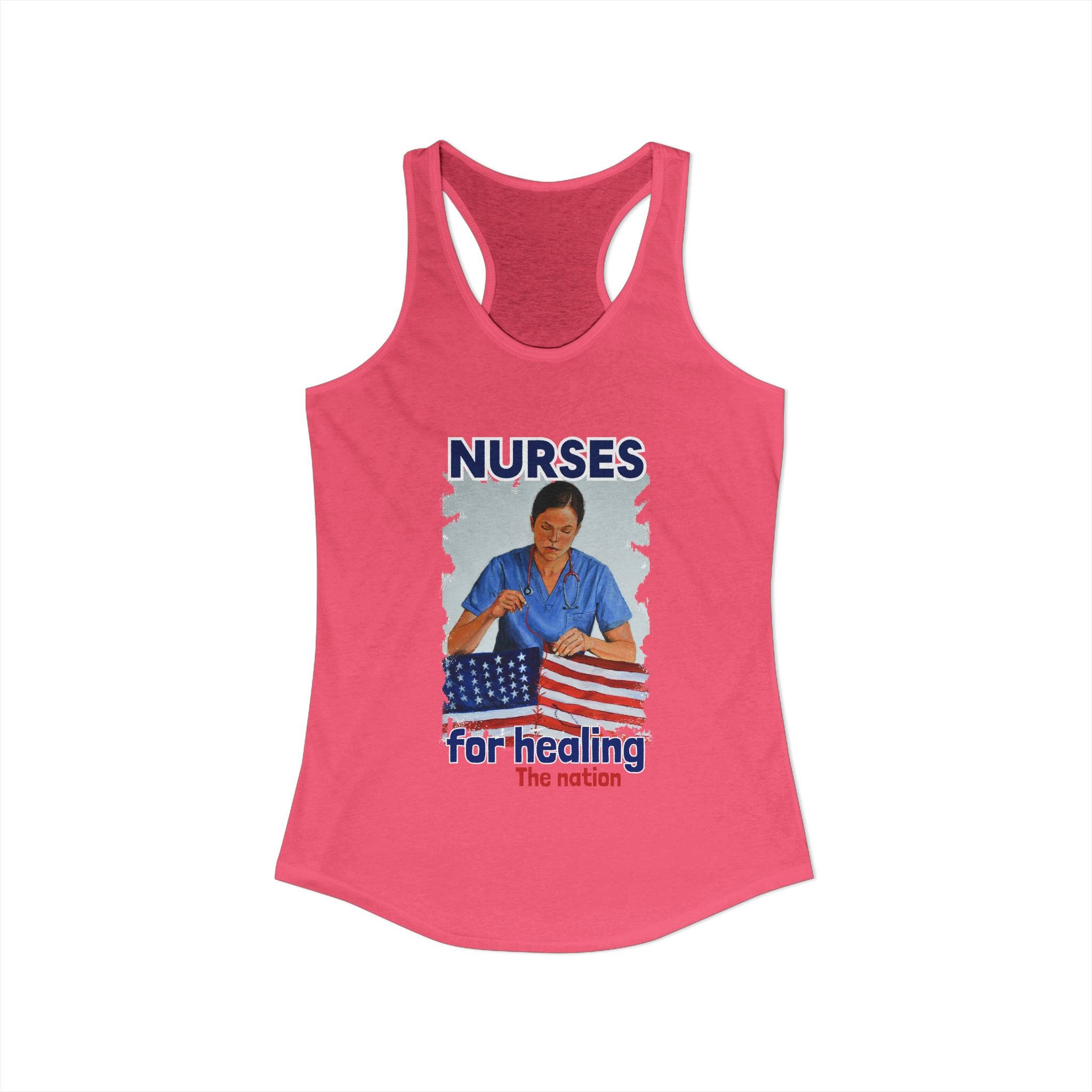 Women's Extra Light fabric Ideal Racerback Tank - Nurses For Healing The Nation (front) - Nurses Standing Up For Humanity (back) - 60% combed, ring-spun cotton and 40% polyester - NFH-R-NL1533