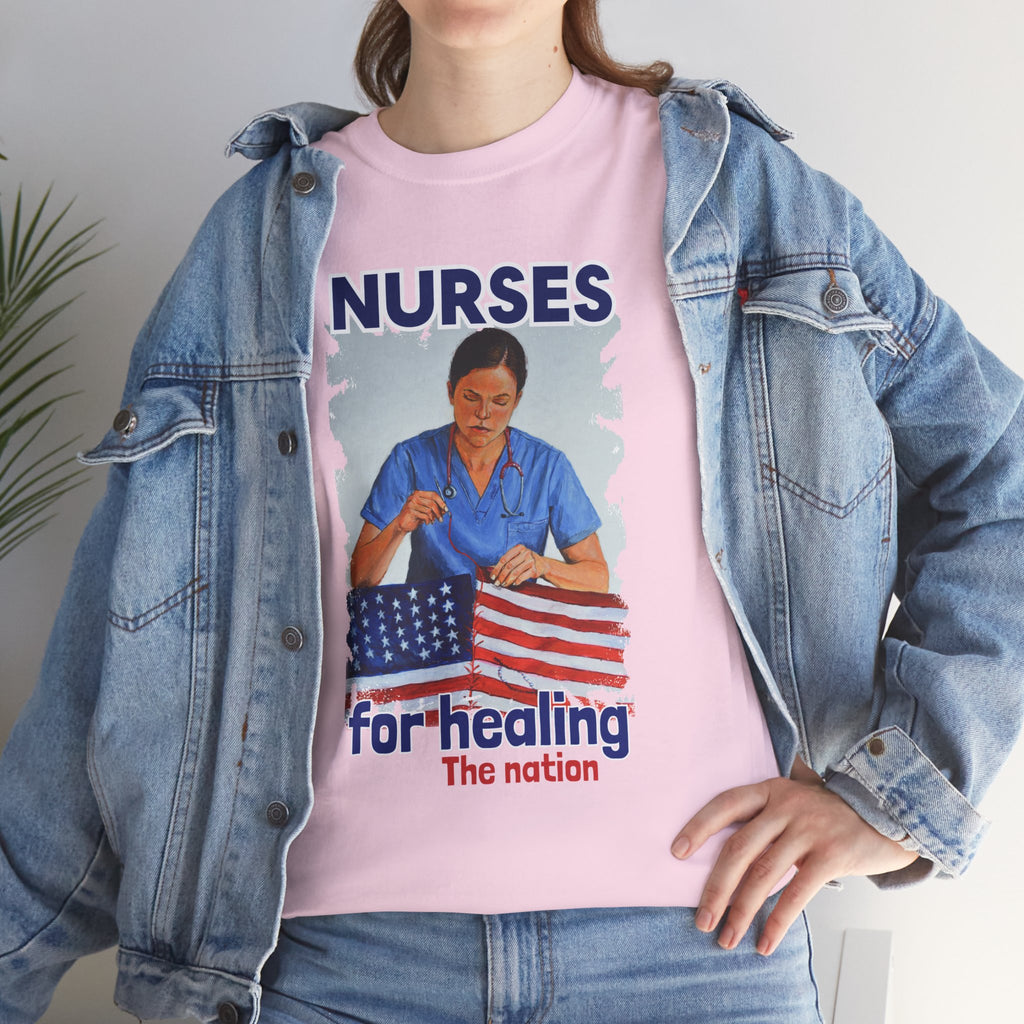 Unisex Medium fabric Cotton Tee - Nurses For Healing The Nation (front) - Nurses Standing Up For Humanity (back) - 100% cotton - NFH-T-G5000