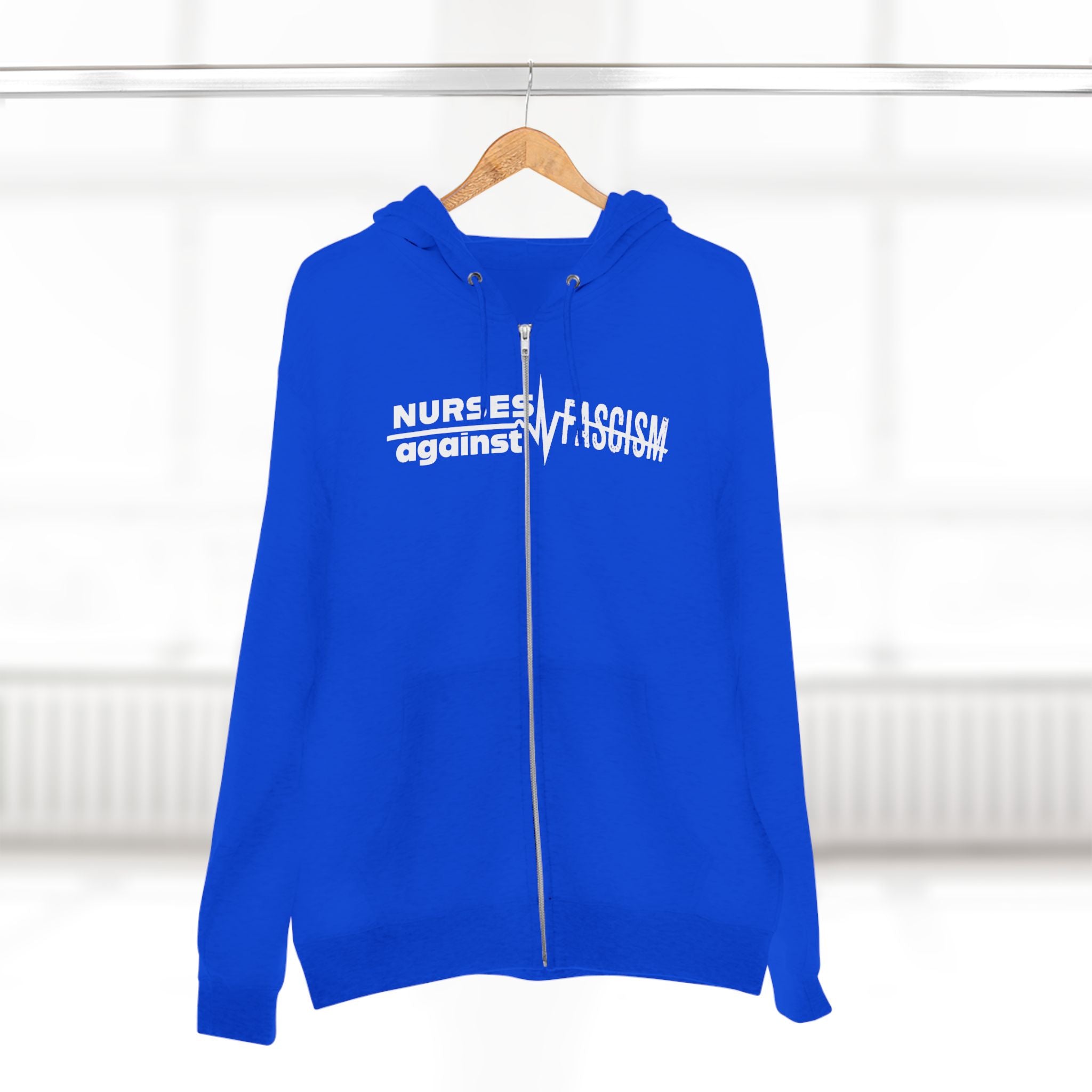 Men's Medium-heavy fabric Full-Zip Hoodie - Nurses Against Fascism (front) - Nurses Against Cruelty (black) - 60% recycled cotton, 40% recycled polyester - Lane Seven LS14003