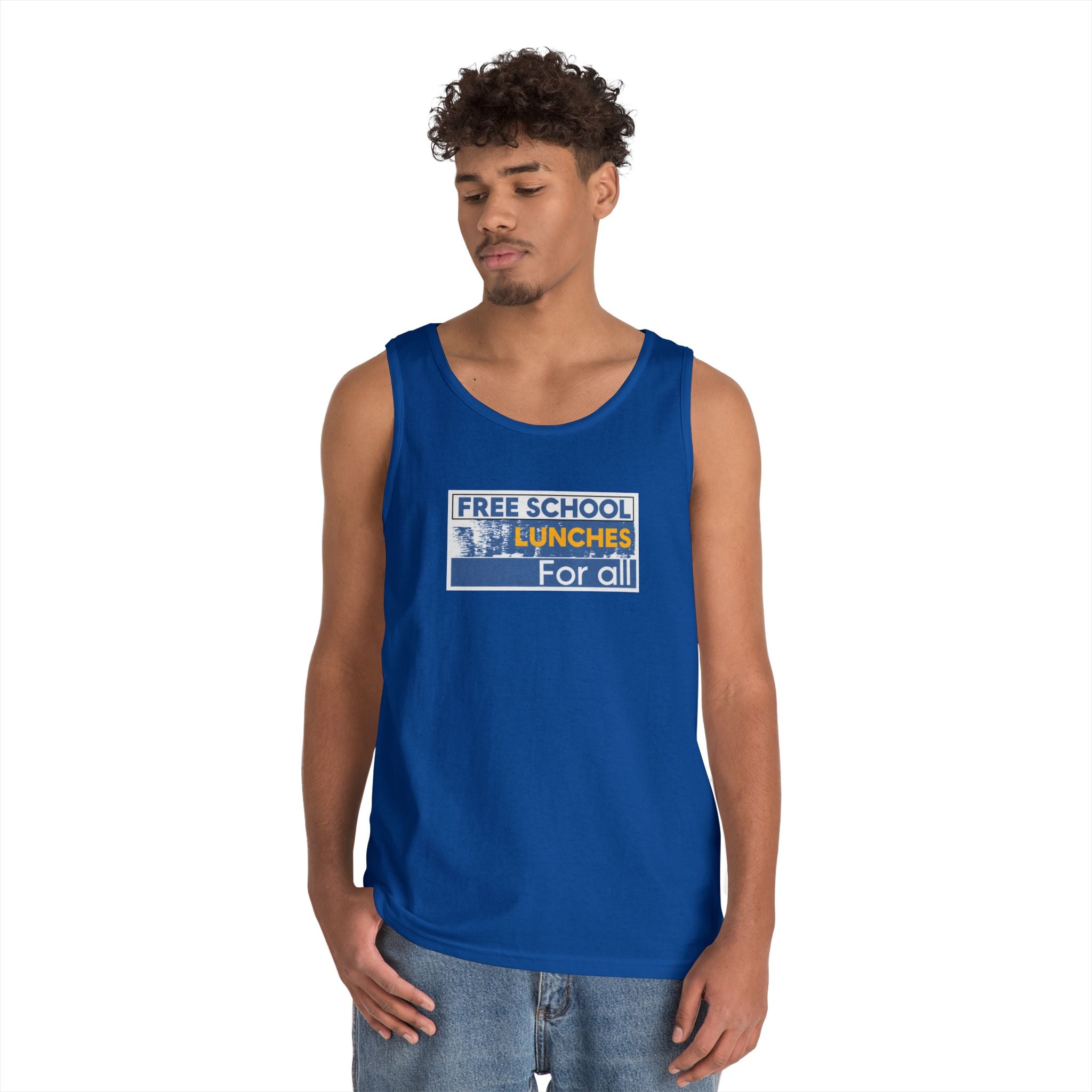 Unisex Medium fabric Cotton Tank Top - Free School Lunches For All (front) - Nurses Against The Rich Starving The Poor (back) - 100% cotton - NAH-K-G5200
