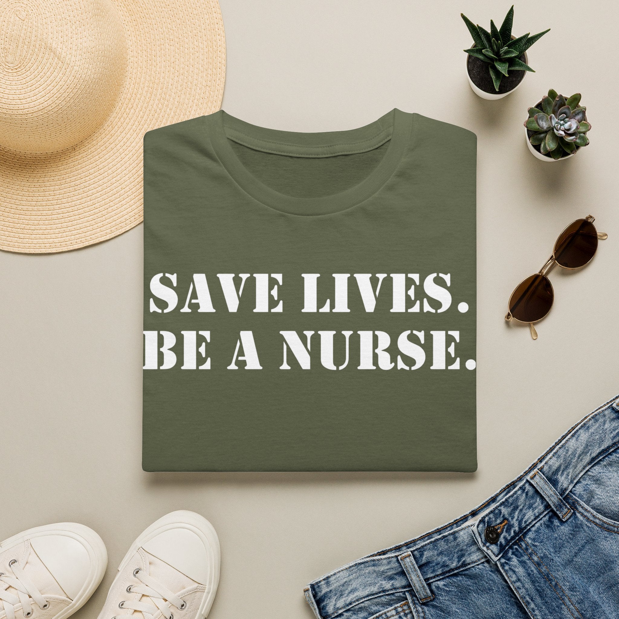 Unisex Lightweight fabric T-Shirt - Save Life Be a Nurse (front) - Who advocates? Who defends? Who protects? Who educates? Who intervenes? Who cares? (back) - 100% ring-spun cotton - SLBN-T-G64000