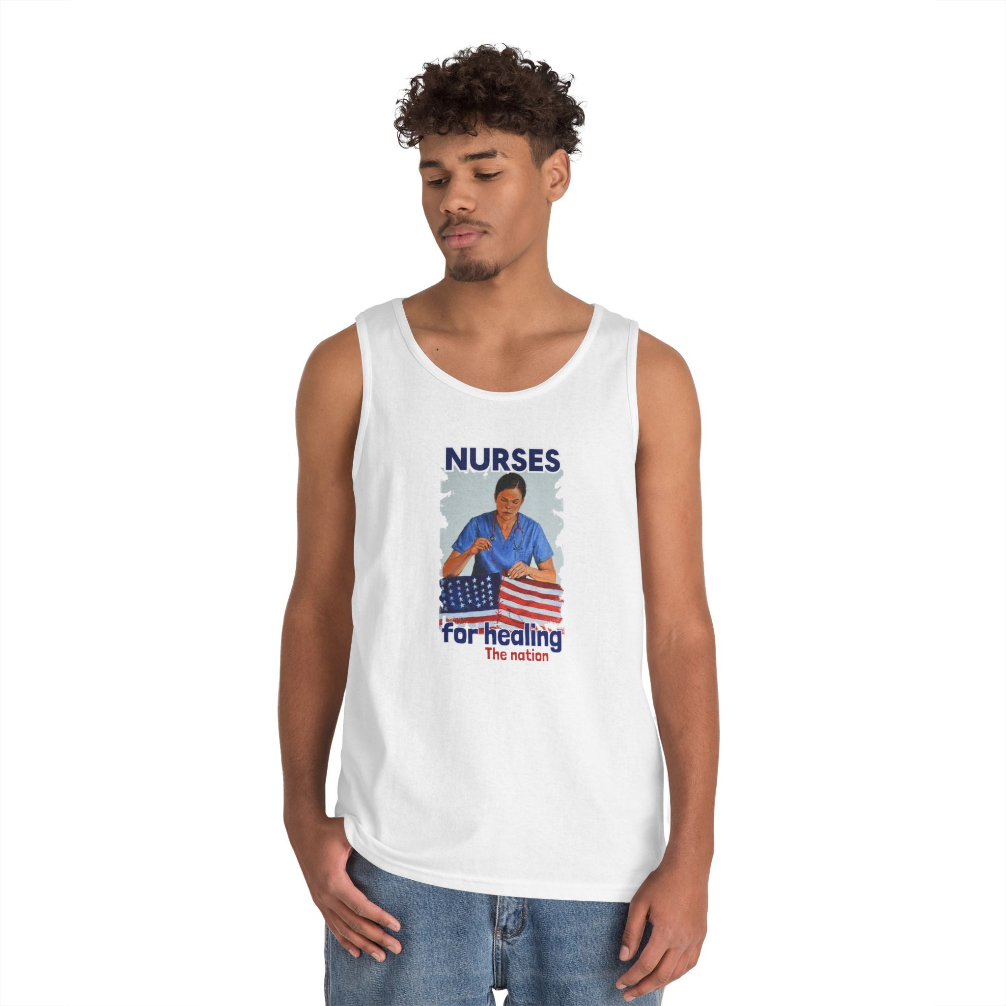 Unisex Medium fabric Cotton Tank Top - Nurses For Healing The Nation (front) - Nurses Standing Up For Humanity (back) - 100% cotton - NFH-K-G5200