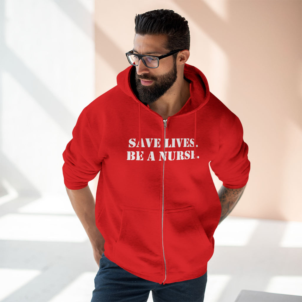 Men's District® Medium-heavy fabric Full-Zip Hoodie - Save Lives Be A Nurse (front) - Not Your Mom (back) - 60% recycled cotton, 40% recycled polyester -Lane Seven LS14003