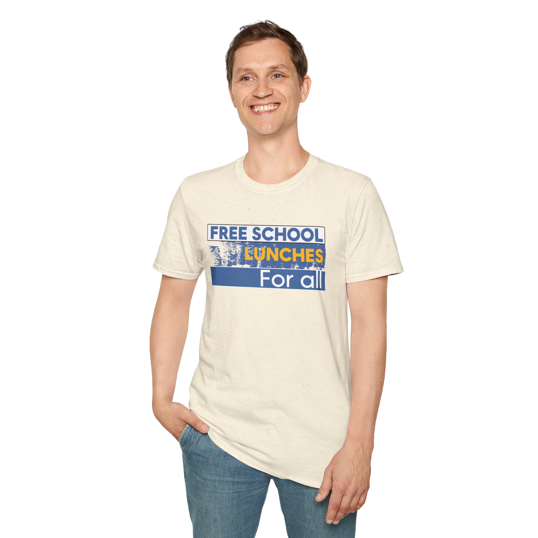 Unisex Lightweight fabric T-Shirt - Free School Lunches For All (front) - Nurses Against The Rich Starving The Poor (back) - 100% ring-spun cotton - NAH-T-G64000