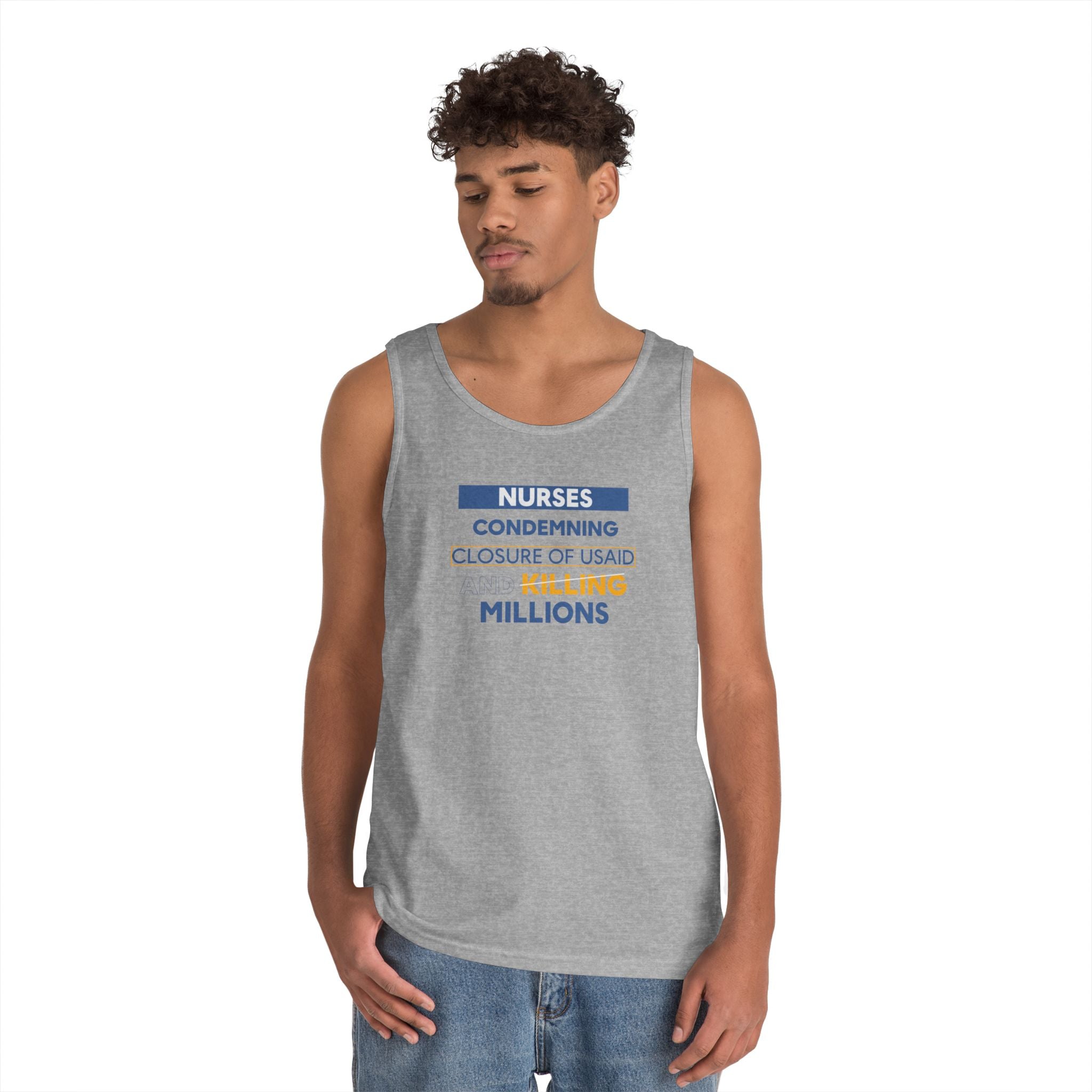 Unisex Medium fabric Cotton Tank Top - Nurses Condemning Closure of USAID (front) - Nurses For NIH CDC FEMA USAID And YOU (back) - 100% cotton - NFG-K-G5200