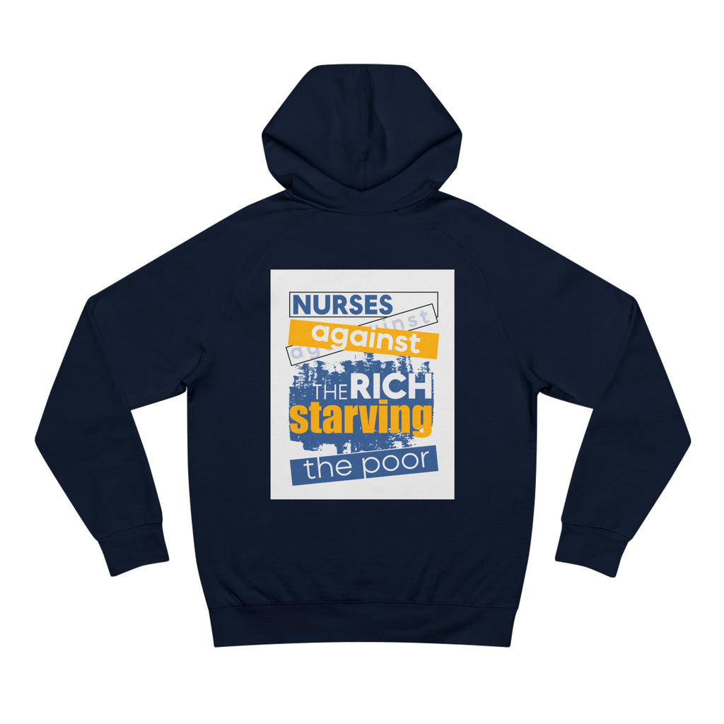 Unisex Mid-weight Hoodie - Free School Lunches For All (front) - Nurses Against The Rich Starving The Poor (back) - 80% cotton, 20% Polyester - NAH-H-AC5101