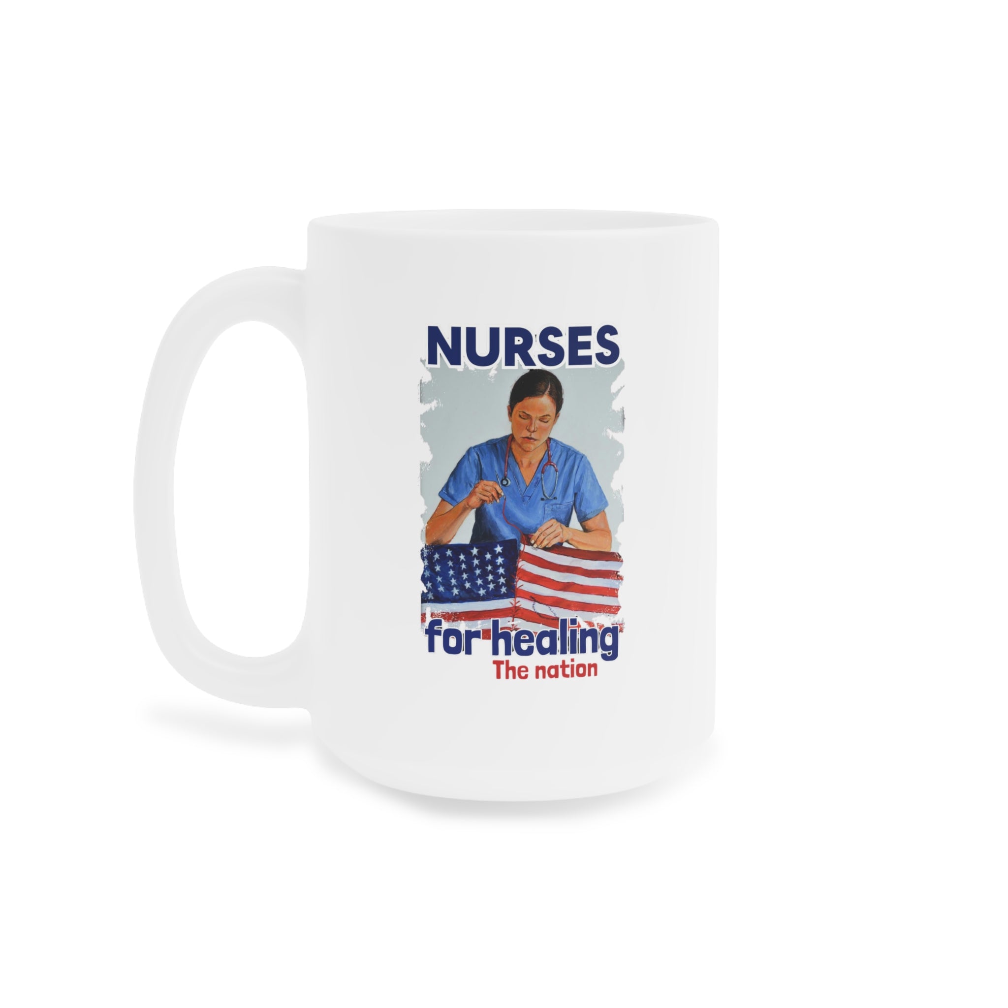 Unisex Ceramic Mug - Nurses For Healing The Nation (right) - Nurses Standing Up For Humanity (left) - Durable white Ceramic - NFH-CM-ORCA
