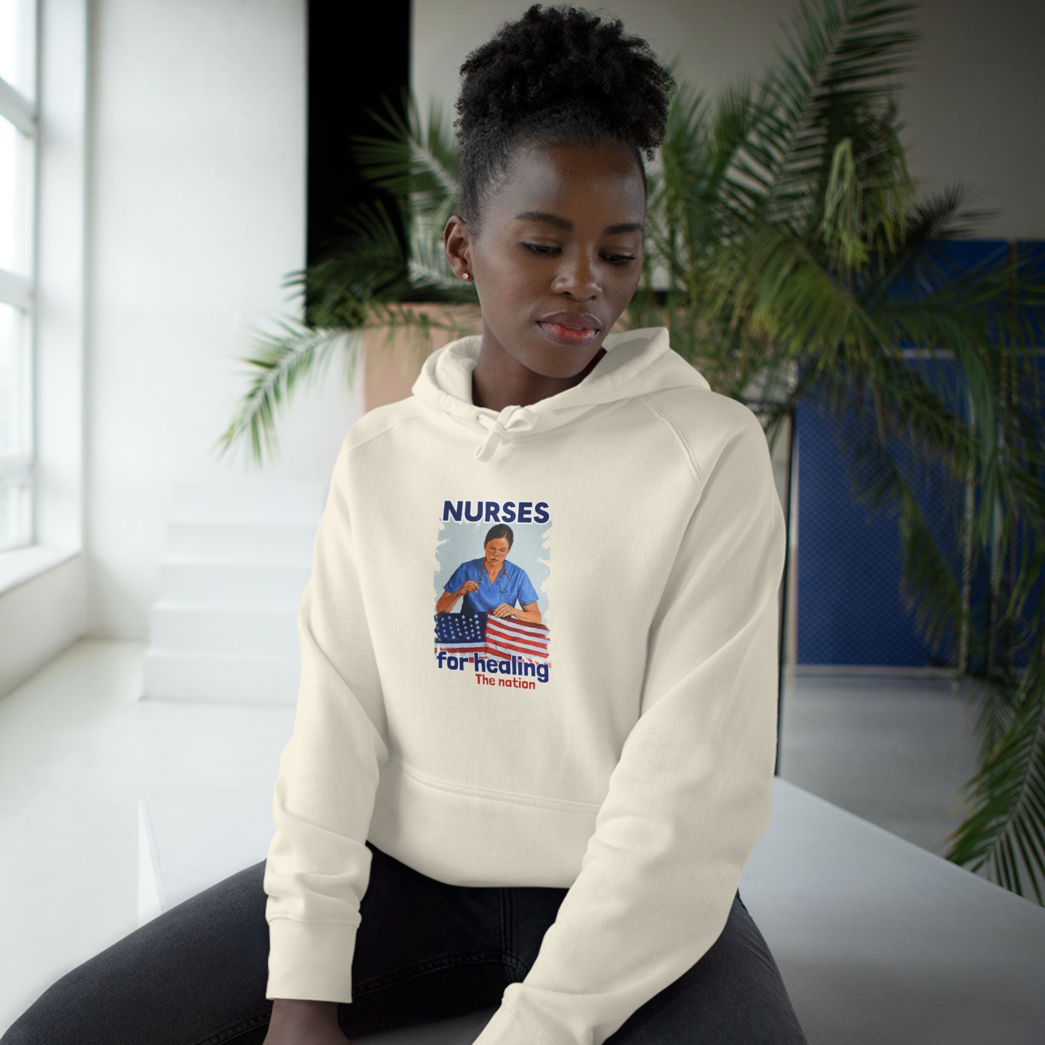 Unisex Mid-weight Hoodie - Nurses For Healing The Nation (front) - Nurses Standing Up For Humanity (back) - 80% cotton, 20% Polyester - NFH-H-AC5101