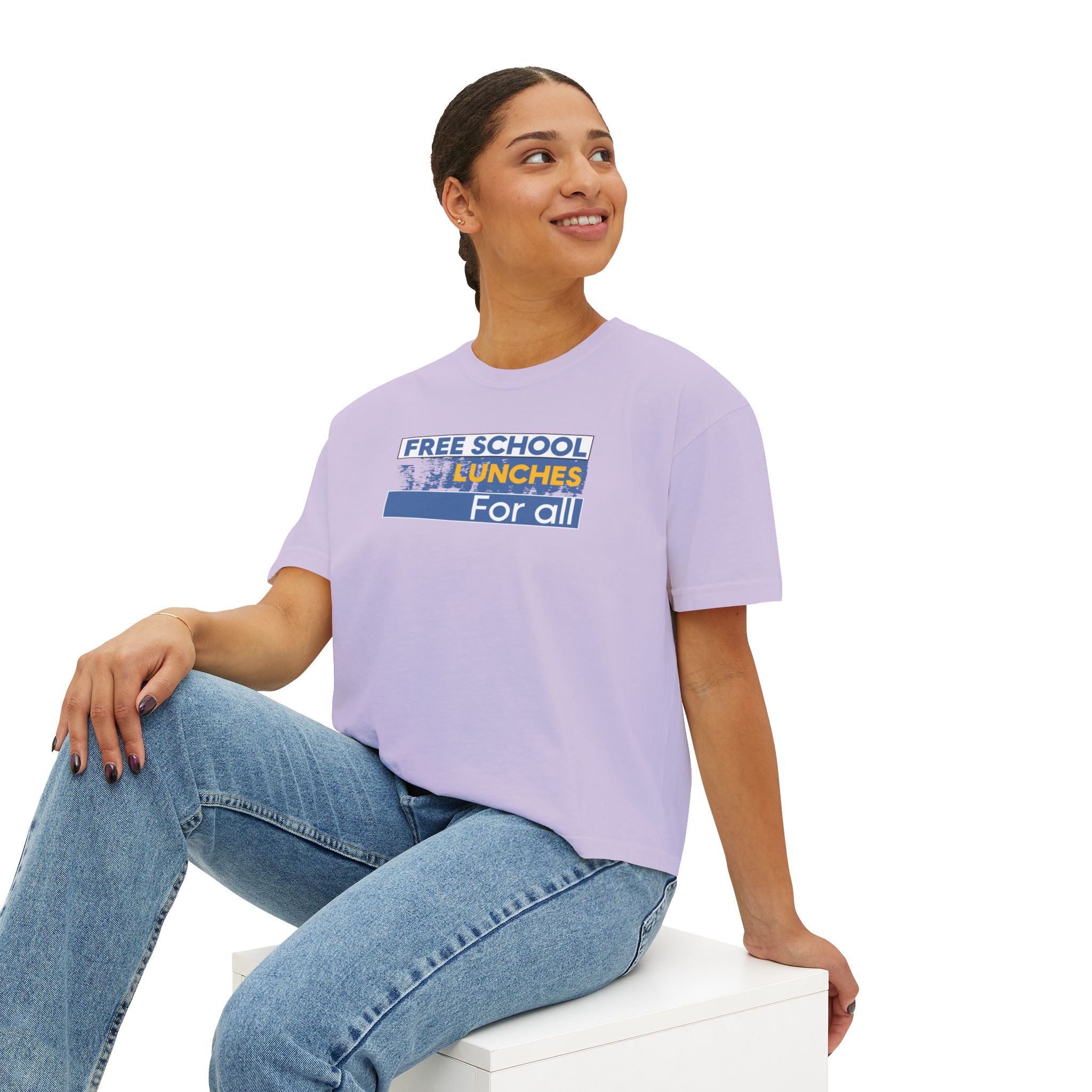 Women's Boxy Heavy fabric Tee - Free School Lunches For All (front) - Nurses Against The Rich Starving The Poor (back) - 100% ring-spun US cotton - NAH-T-CC3023CL