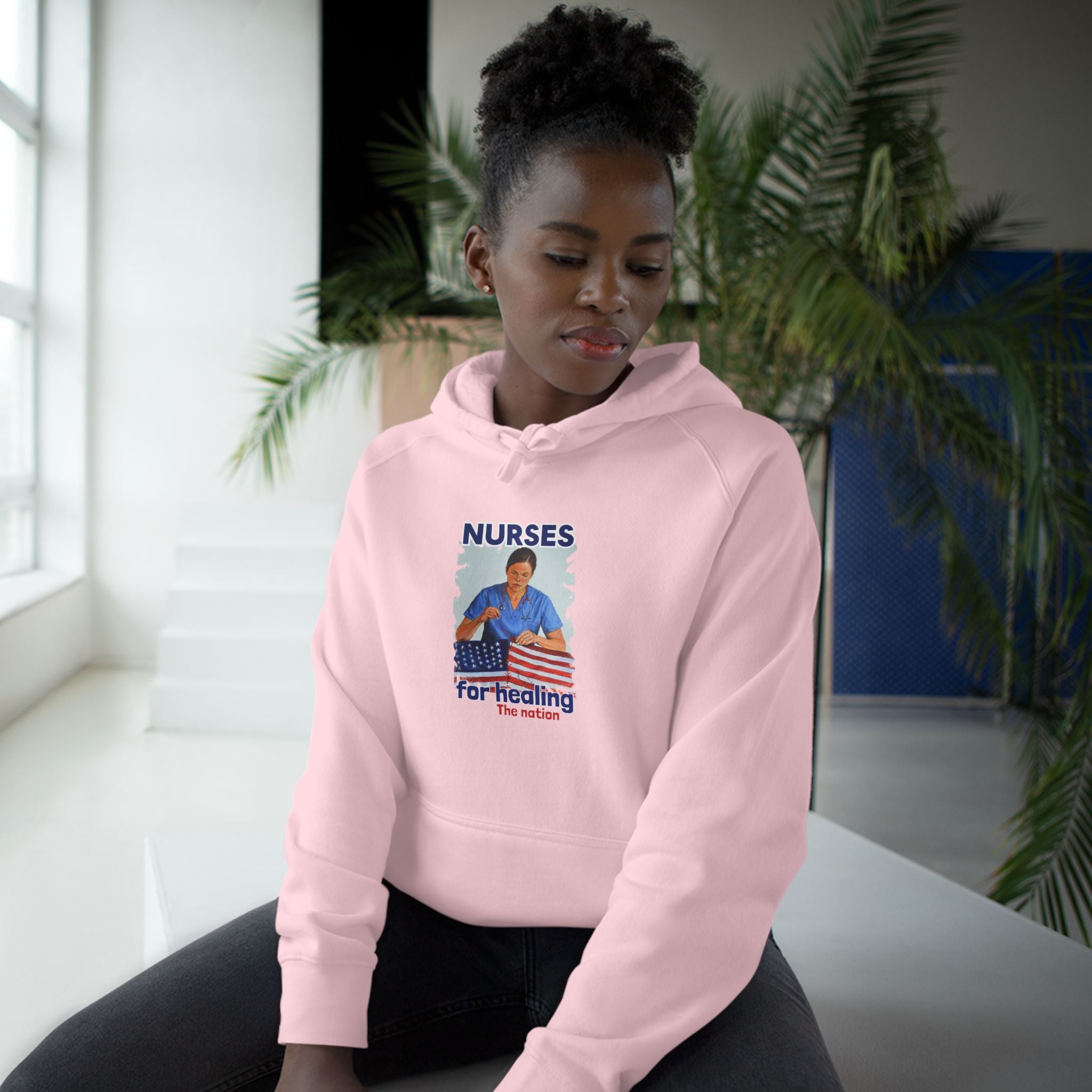 Unisex Mid-weight Hoodie - Nurses For Healing The Nation (front) - Nurses Standing Up For Humanity (back) - 80% cotton, 20% Polyester - NFH-H-AC5101