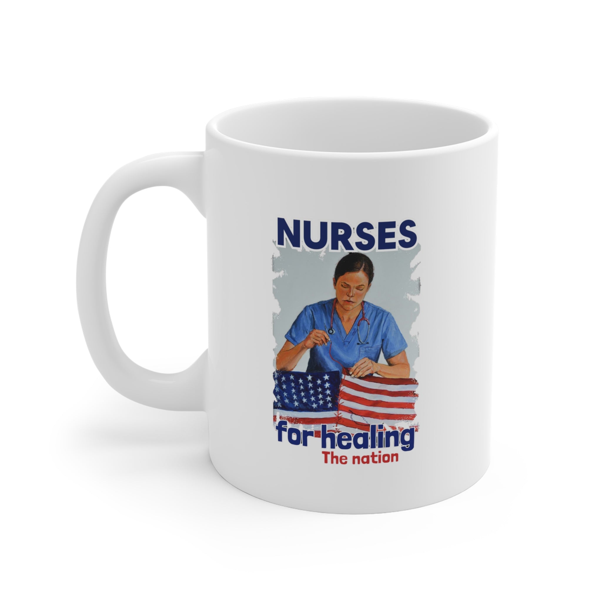 Unisex Ceramic Mug - Nurses For Healing The Nation (right) - Nurses Standing Up For Humanity (left) - Durable white Ceramic - NFH-CM-ORCA