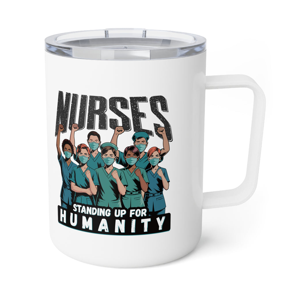 Unisex Insulated Coffee Mug - Nurses For Healing The Nation (right) - Nurses Standing Up For Humanity (left) - 10oz - NFH-CM-INSULATED
