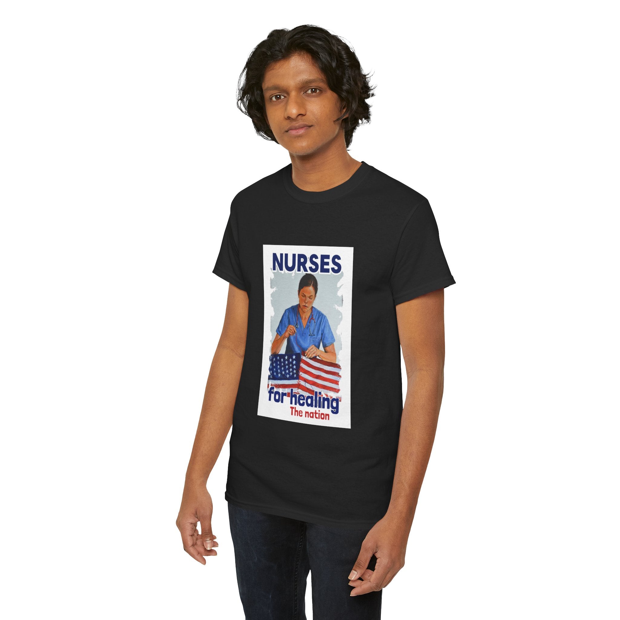Unisex Medium fabric Cotton Tee - Nurses For Healing The Nation (front) - Nurses Standing Up For Humanity (back) - 100% cotton - NFH-T-G5000