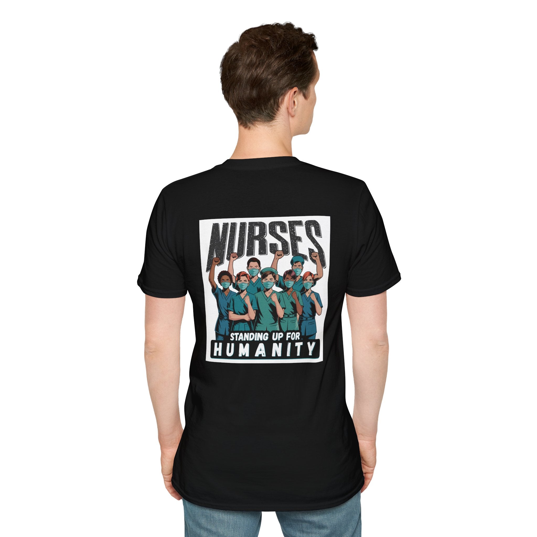 Unisex Lightweight fabric T-Shirt - Nurses For Healing The Nation (front) - Nurses Standing Up For Humanity (back) - 100% ring-spun cotton - NFH-T-G64000