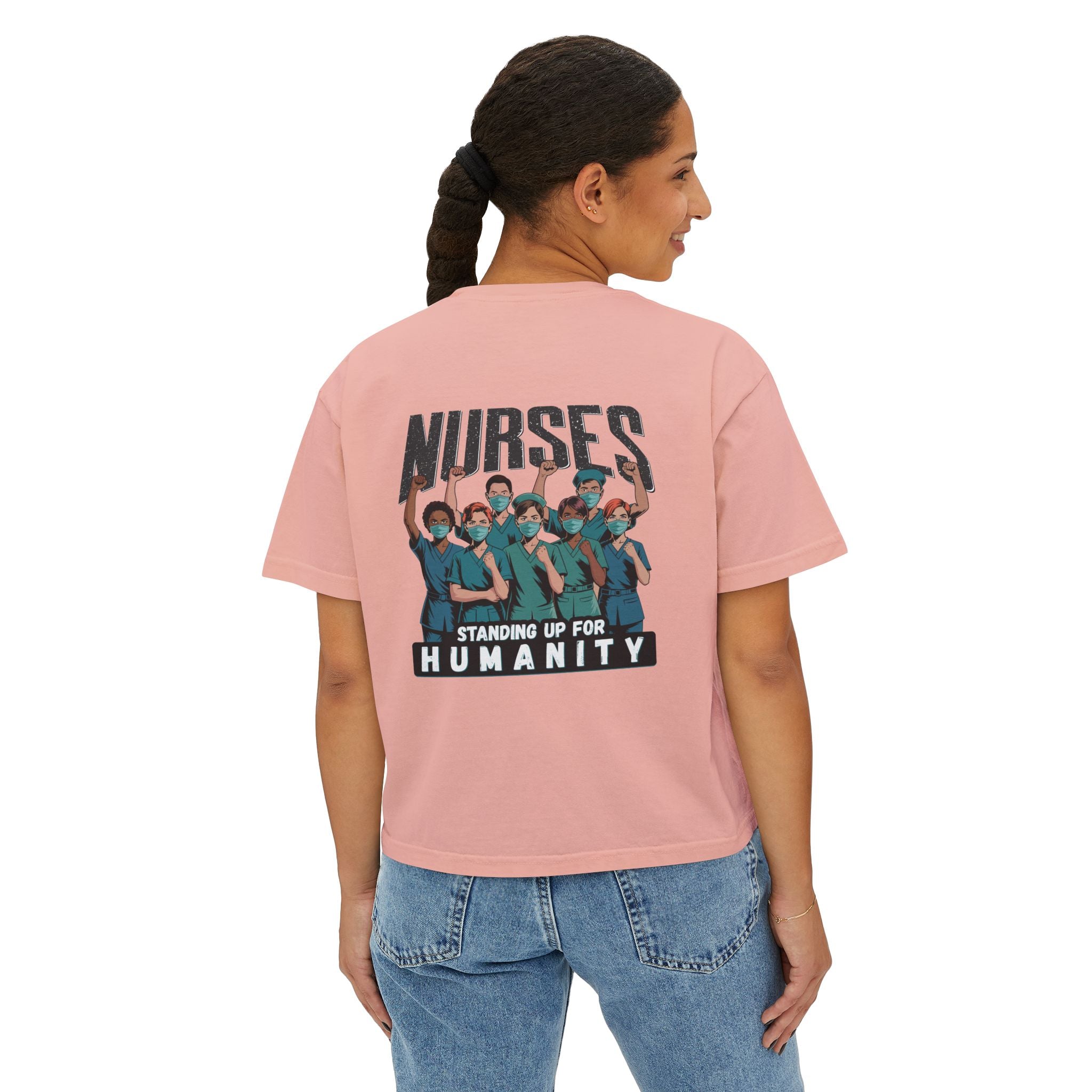 Women's Boxy Heavy fabric Tee - Nurses For Healing The Nation (front) - Nurses Standing Up For Humanity (back) - 100% ring-spun US cotton - NFH-T-CC3023CL
