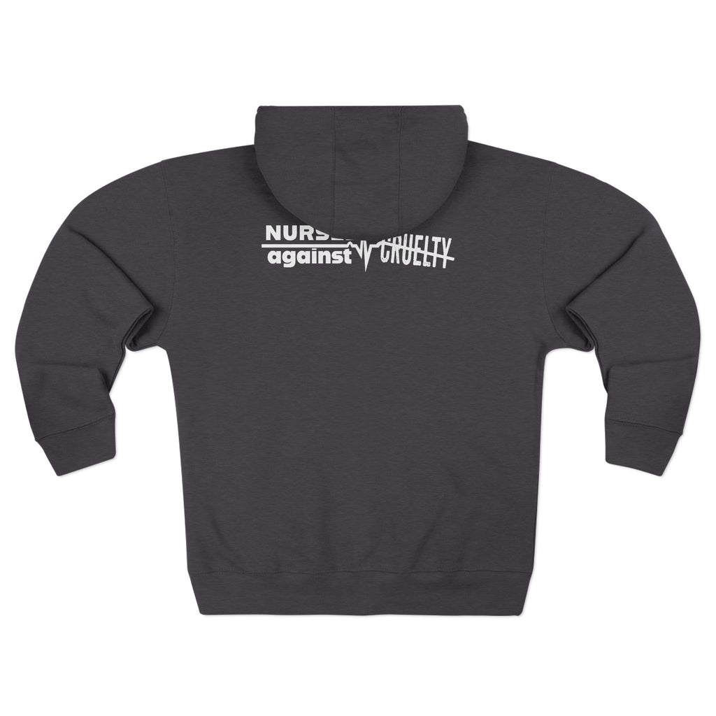 Men's Medium-heavy fabric Full-Zip Hoodie - Nurses Against Fascism (front) - Nurses Against Cruelty (black) - 60% recycled cotton, 40% recycled polyester - Lane Seven LS14003