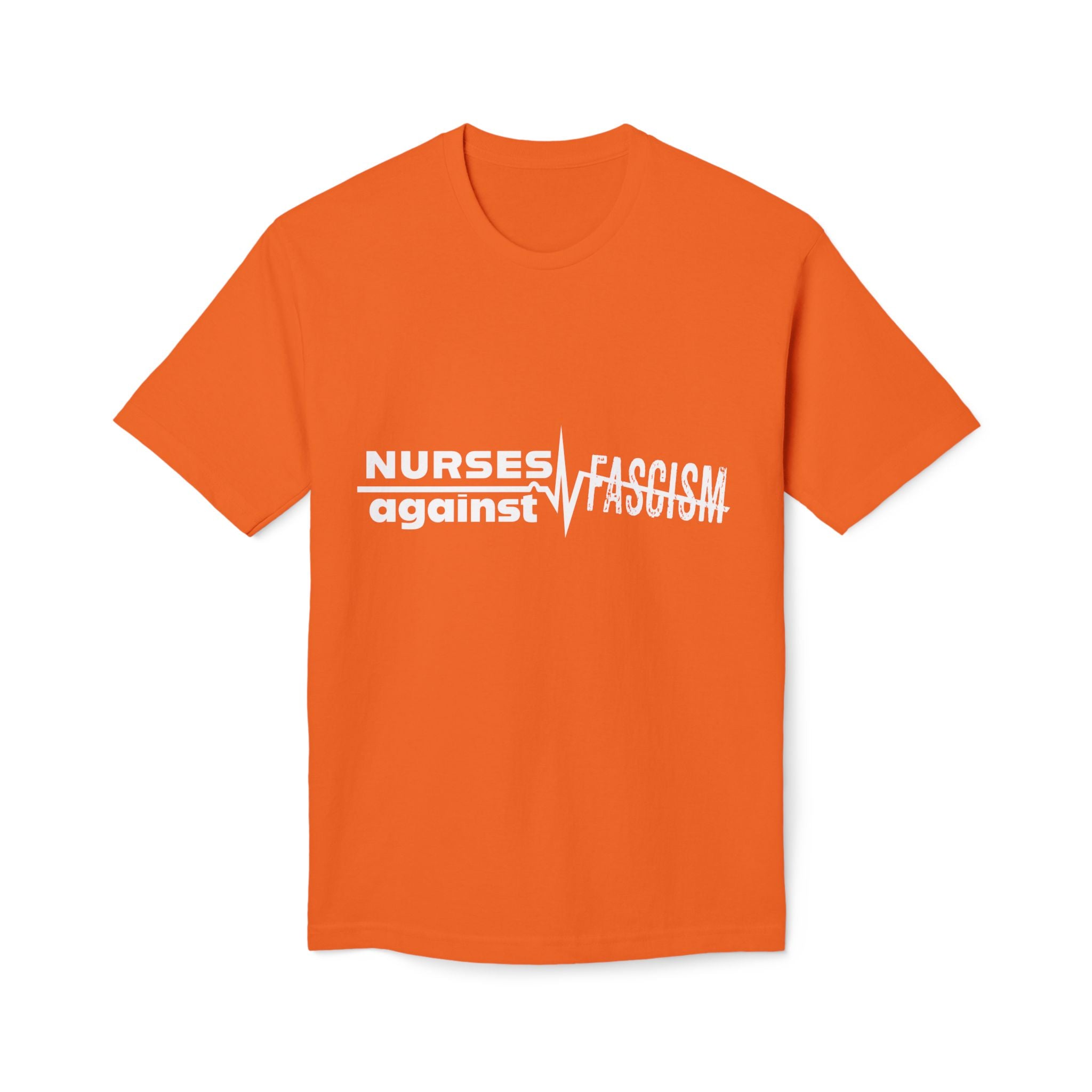 Unisex Midweight T-shirt, Nurses Against Fascism (front) - Nurses Against Cruelty (back) - 100% Polyster - NAF-T-BS5040
