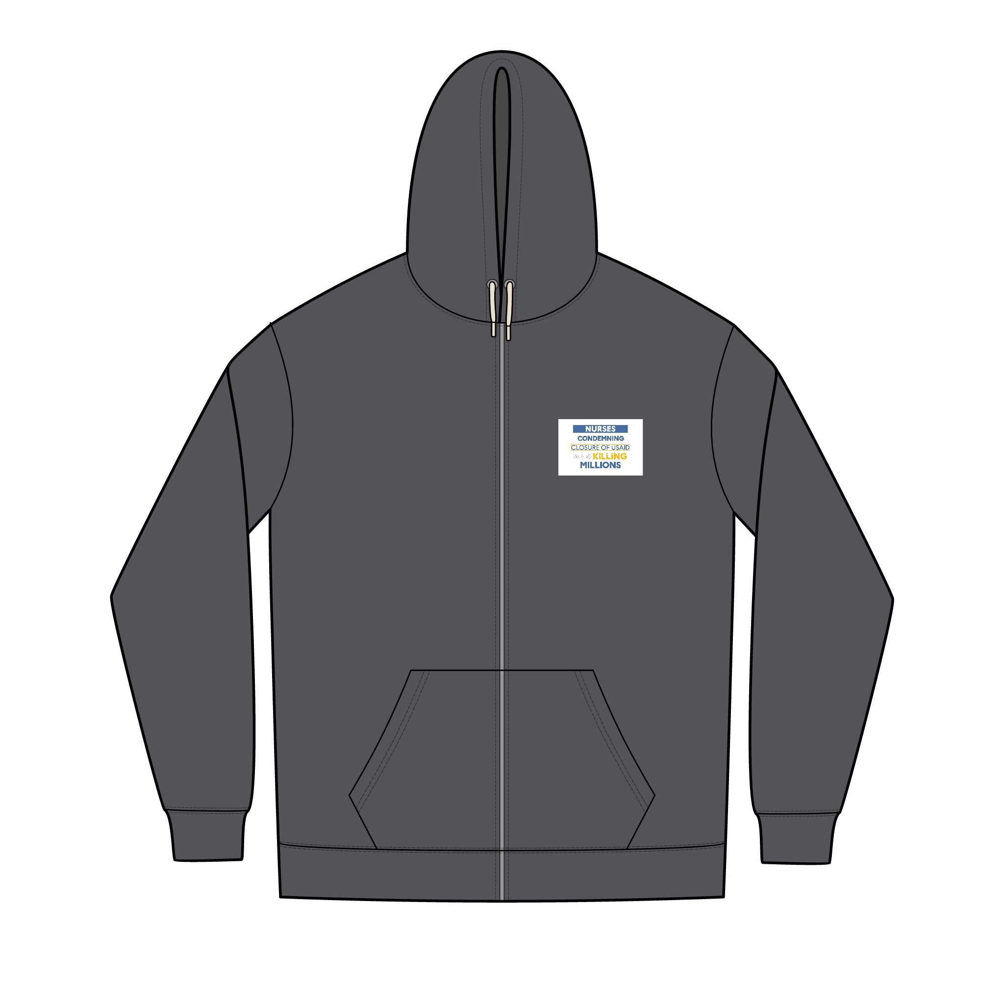 Men's Medium-heavy fabric Full-Zip Hoodie - Nurses Condemning Closure of USAID (front) - Nurses For NIH, CDC, FEMA, USAID And YOU (back) - Medium-heavy fabric - NFG-Z-DT8102