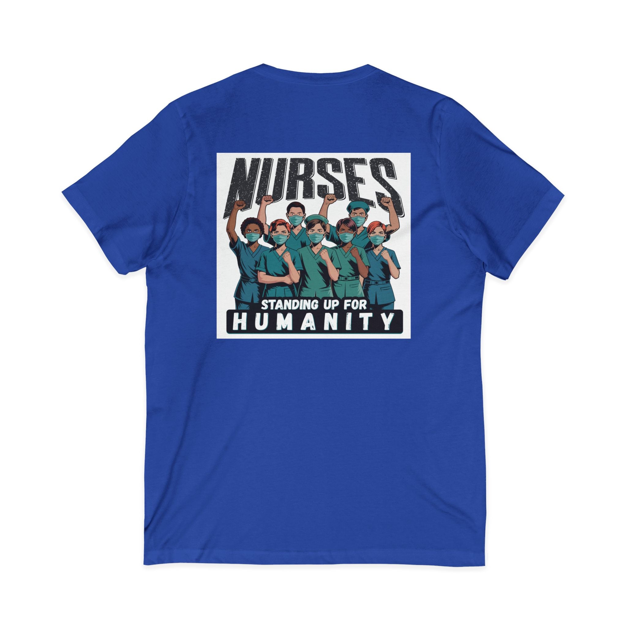 Unisex Lightweight fabric Jersey Short Sleeve V-Neck Tee - Nurses For Healing The Nation (front) - Nurses Standing Up For Humanity (back) - 100% cotton fabric - NFH-V-BC3005
