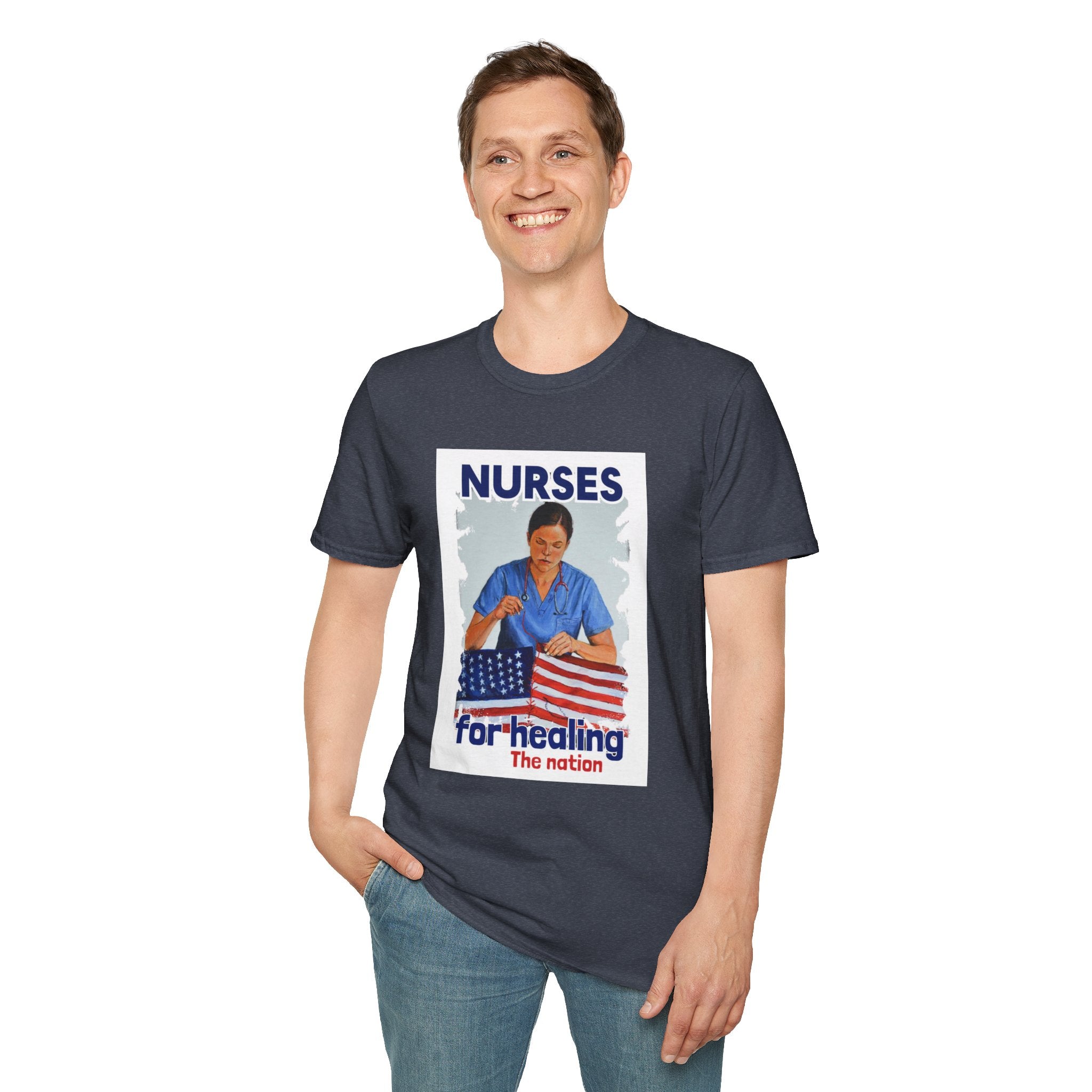 Unisex Lightweight fabric T-Shirt - Nurses For Healing The Nation (front) - Nurses Standing Up For Humanity (back) - 100% ring-spun cotton - NFH-T-G64000