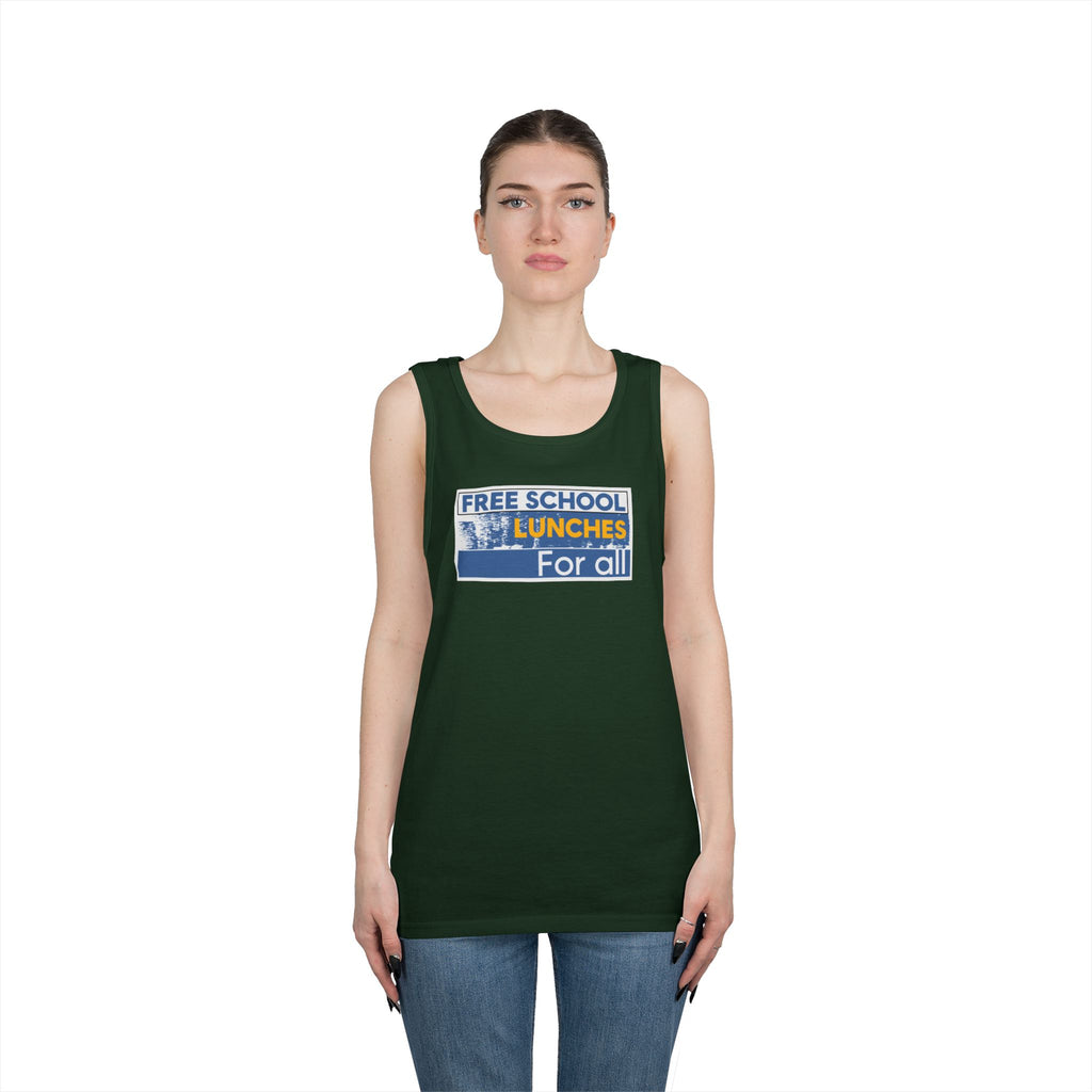 Unisex Medium fabric Cotton Tank Top - Free School Lunches For All (front) - Nurses Against The Rich Starving The Poor (back) - 100% cotton - NAH-K-G5200