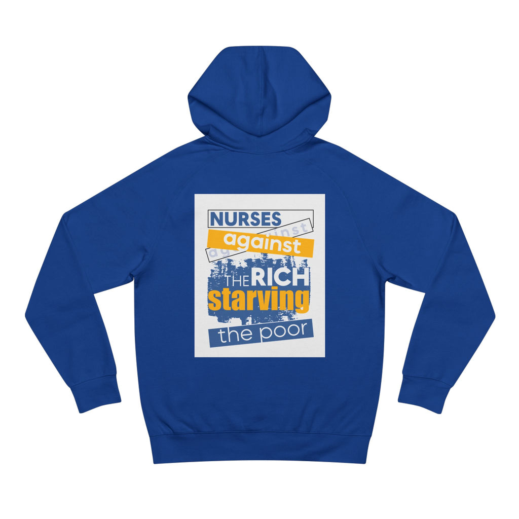 Unisex Mid-weight Hoodie - Free School Lunches For All (front) - Nurses Against The Rich Starving The Poor (back) - 80% cotton, 20% Polyester - NAH-H-AC5101