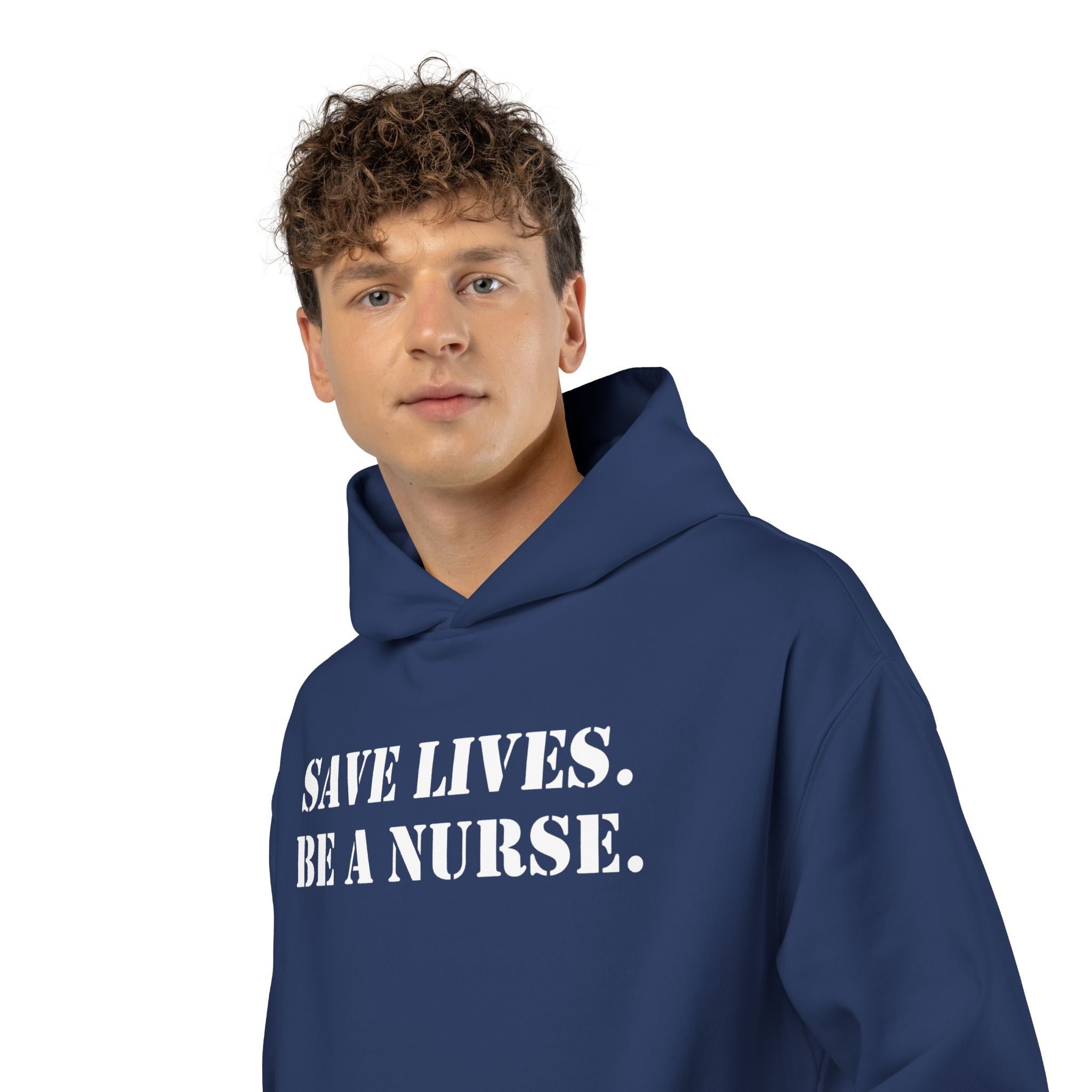 Unisex Mid-weight Hoodie - Save Lives Be A Nurse (front) - Who Advocates? Who Defend? (back) - 80% cotton, 20% Polyester - SLA-H-AC5101