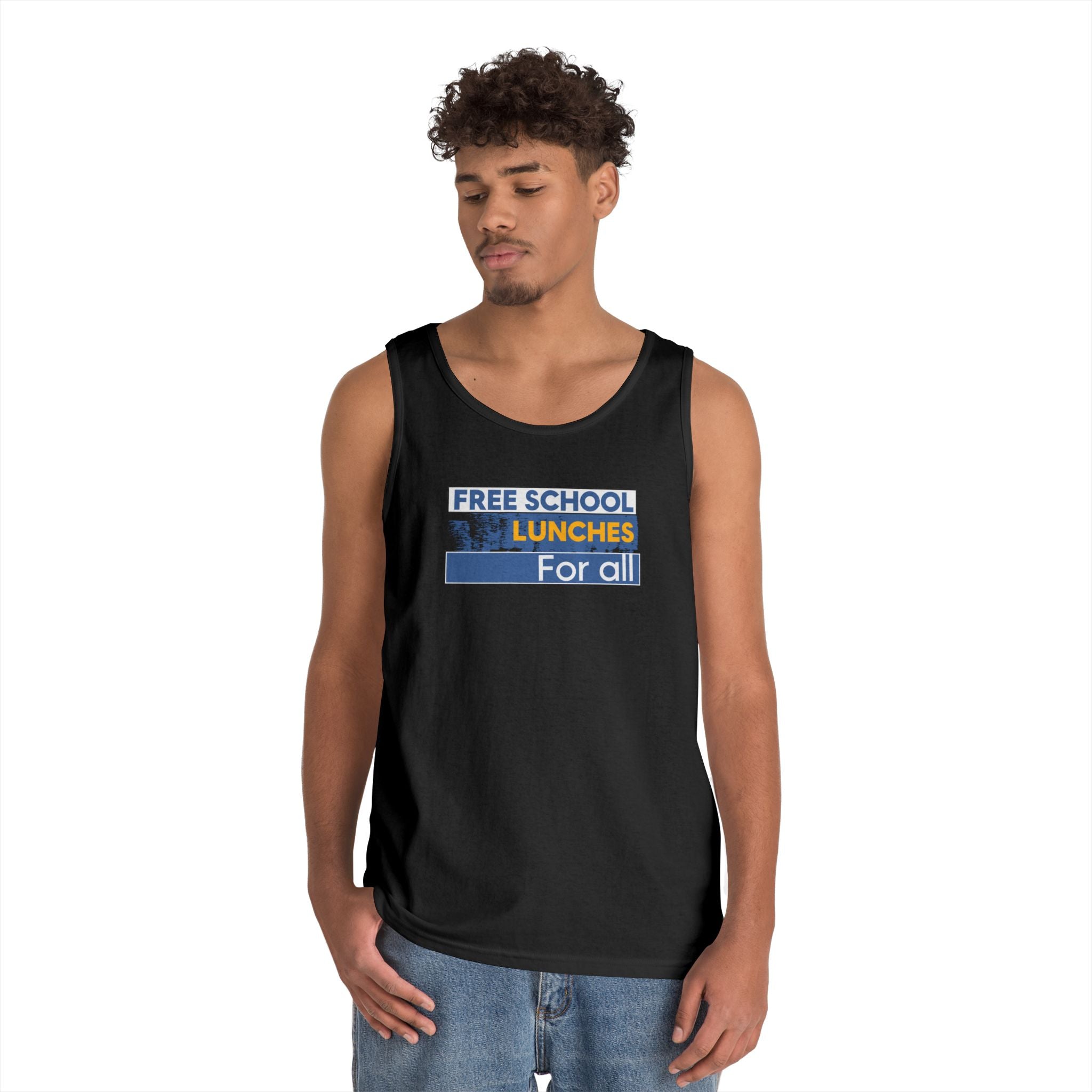 Unisex Medium fabric Cotton Tank Top - Free School Lunches For All (front) - Nurses Against The Rich Starving The Poor (back) - 100% cotton - NAH-K-G5200