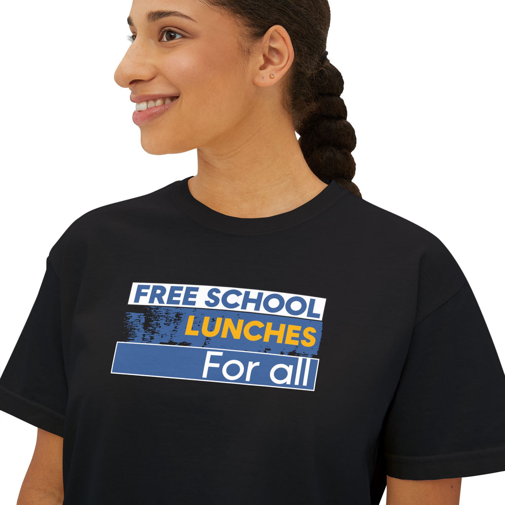 Women's Boxy Heavy fabric Tee - Free School Lunches For All (front) - Nurses Against The Rich Starving The Poor (back) - 100% ring-spun US cotton - NAH-T-CC3023CL