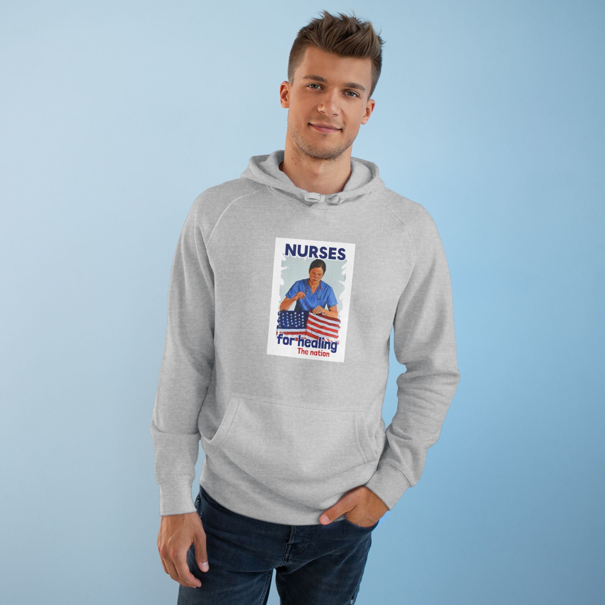 Unisex Mid-weight Hoodie - Nurses For Healing The Nation (front) - Nurses Standing Up For Humanity (back) - 80% cotton, 20% Polyester - NFH-H-AC5101