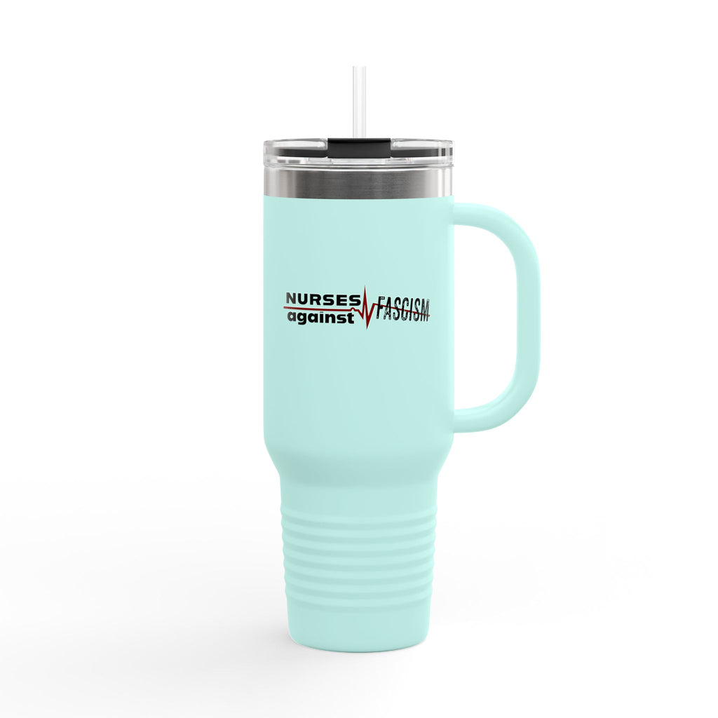 Travel Mug - Nurses Against Fascism (right) - Nurses Against Cruelty (left) - 100% stainless steel (body) - NAF-TM-40oz