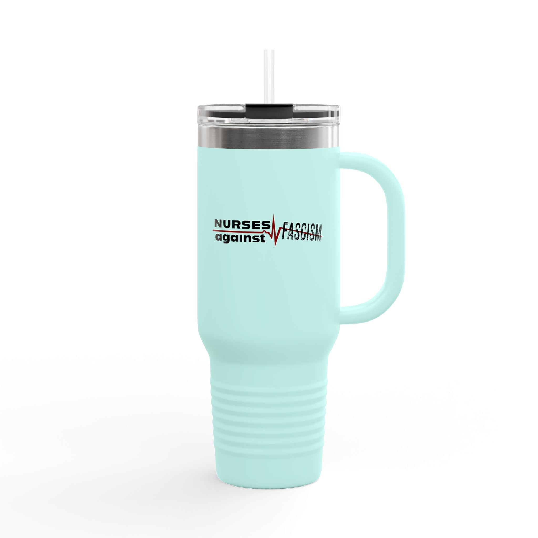 Travel Mug - Nurses Against Fascism (right) - Nurses Against Cruelty (left) - 100% stainless steel (body) - NAF-TM-40oz