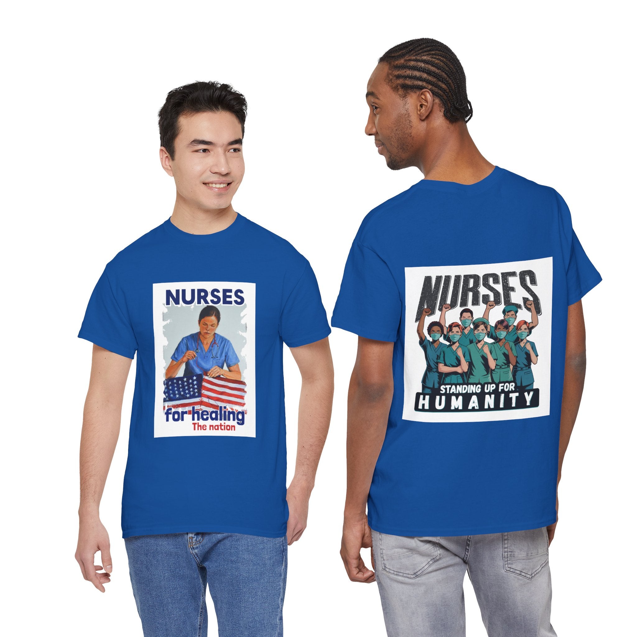 Unisex Medium fabric Cotton Tee - Nurses For Healing The Nation (front) - Nurses Standing Up For Humanity (back) - 100% cotton - NFH-T-G5000
