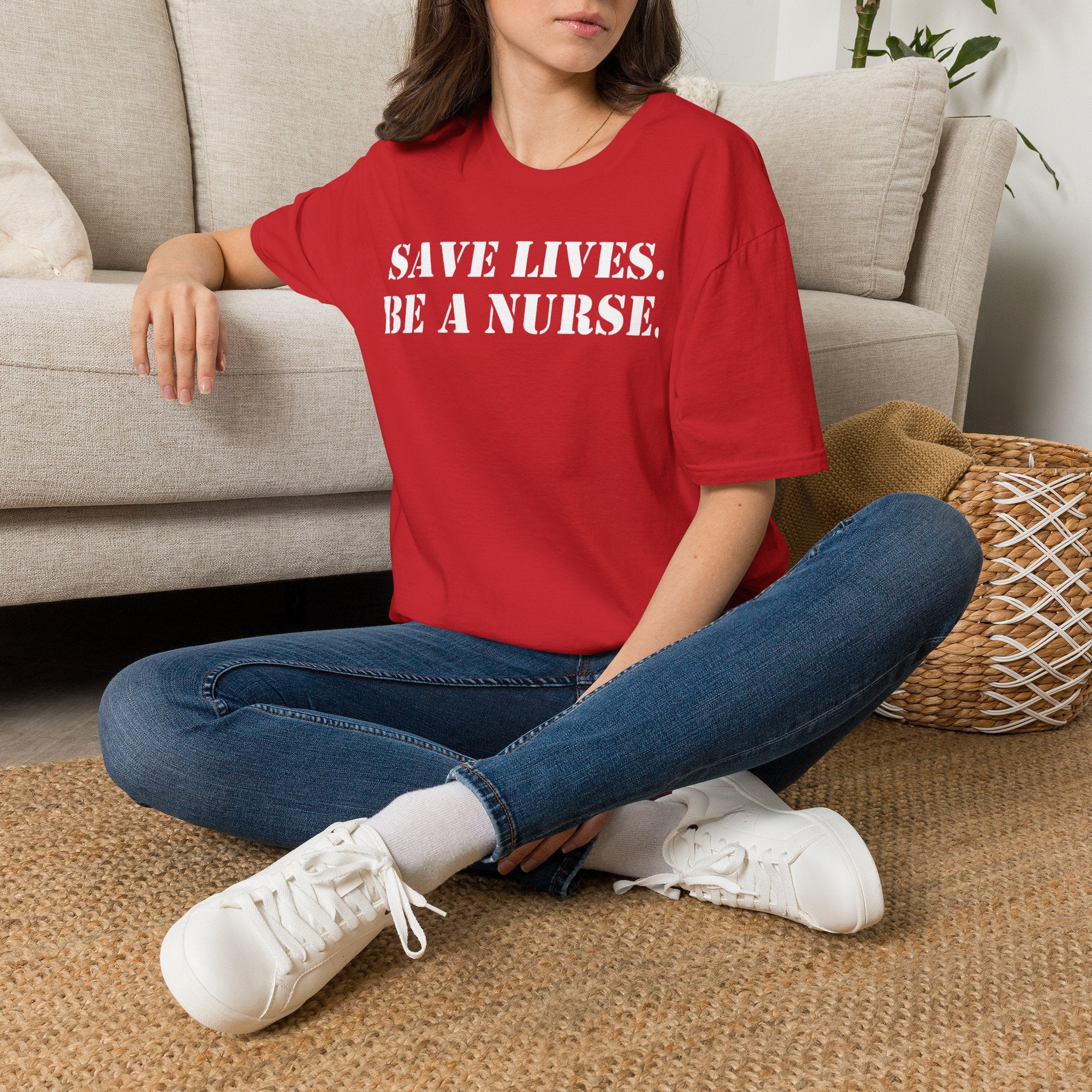 Unisex Lightweight fabric T-Shirt - Save Life Be a Nurse (front) - Who advocates? Who defends? Who protects? Who educates? Who intervenes? Who cares? (back) - 100% ring-spun cotton - SLBN-T-G64000