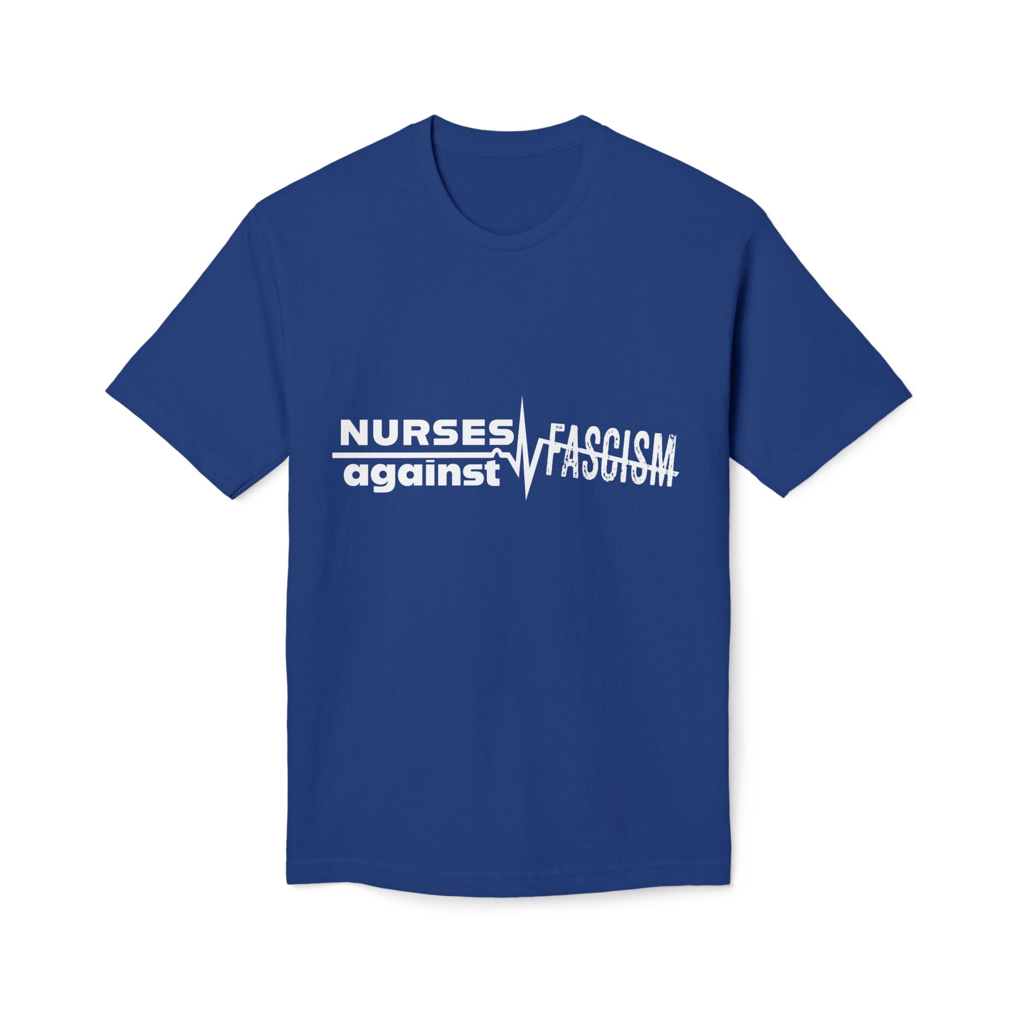 Unisex Midweight T-shirt, Nurses Against Fascism (front) - Nurses Against Cruelty (back) - 100% Polyster - NAF-T-BS5040