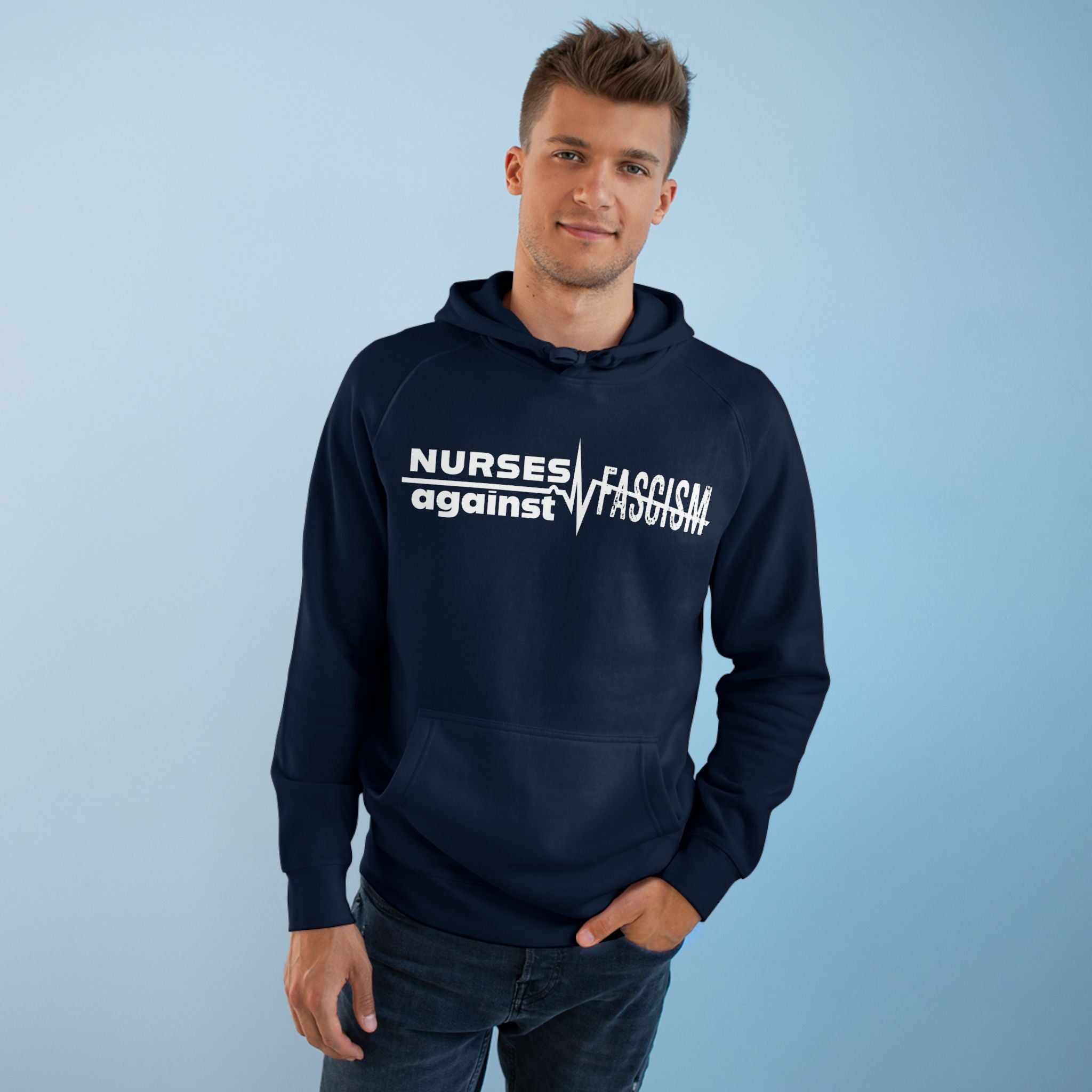 Unisex Mid-weight Hoodie - Nurses Against Fascism (front) - Nurses Against Cruelty (back) - 80% cotton, 20% polyester - NAF-H-AC5101