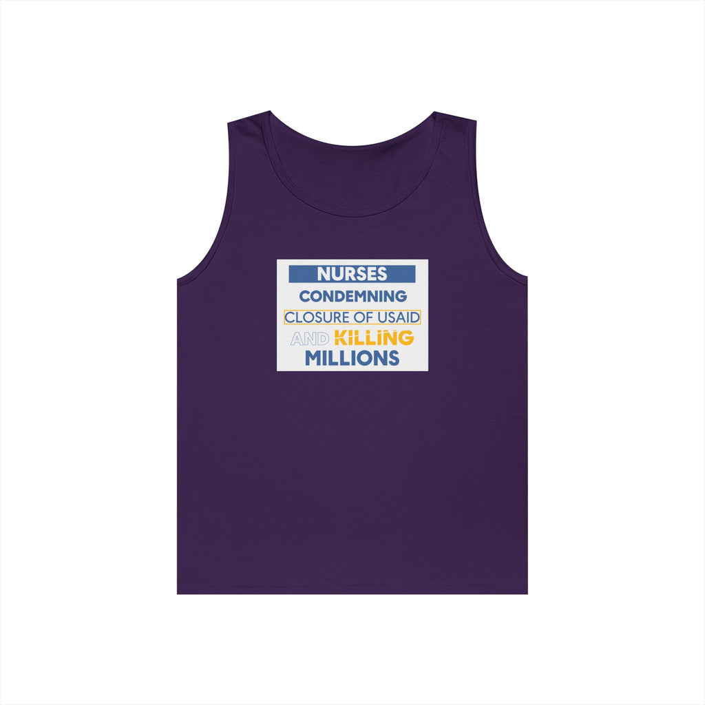 Unisex Medium fabric Cotton Tank Top - Nurses Condemning Closure of USAID (front) - Nurses For NIH CDC FEMA USAID And YOU (back) - 100% cotton - NFG-K-G5200