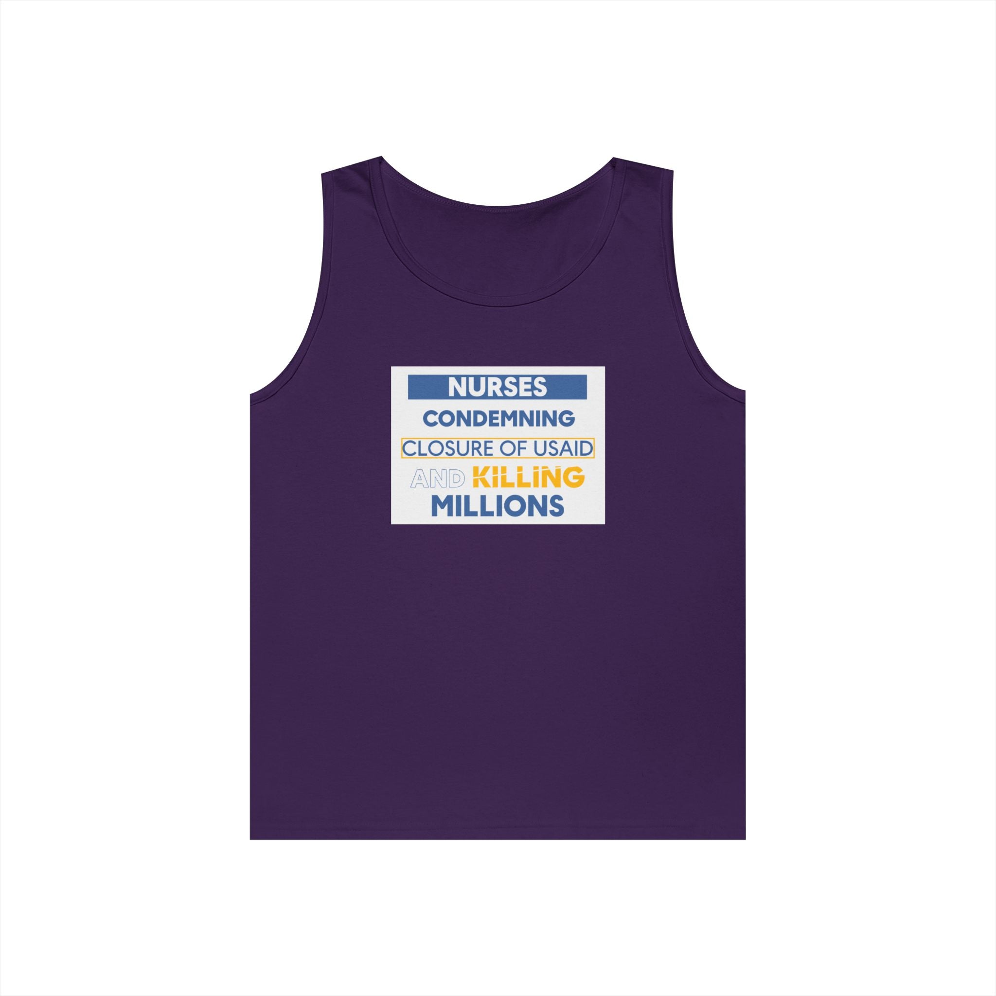 Unisex Medium fabric Cotton Tank Top - Nurses Condemning Closure of USAID (front) - Nurses For NIH CDC FEMA USAID And YOU (back) - 100% cotton - NFG-K-G5200