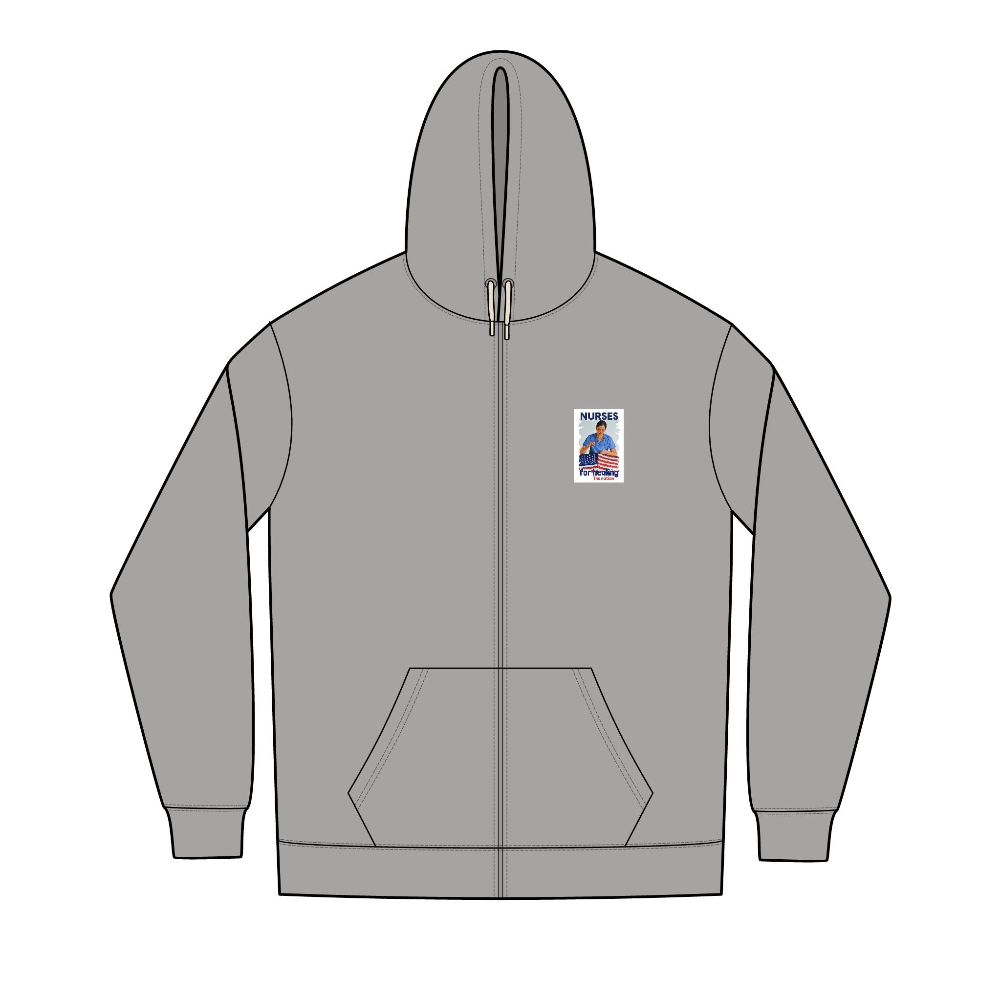 Men's Medium-heavy fabric Full-Zip Hoodie - Nurses For Healing The Nation (front) -  Nurses Standing Up For humanity (back) - 60% recycled cotton, 40% recycled polyester - NFH-Z-DT8102