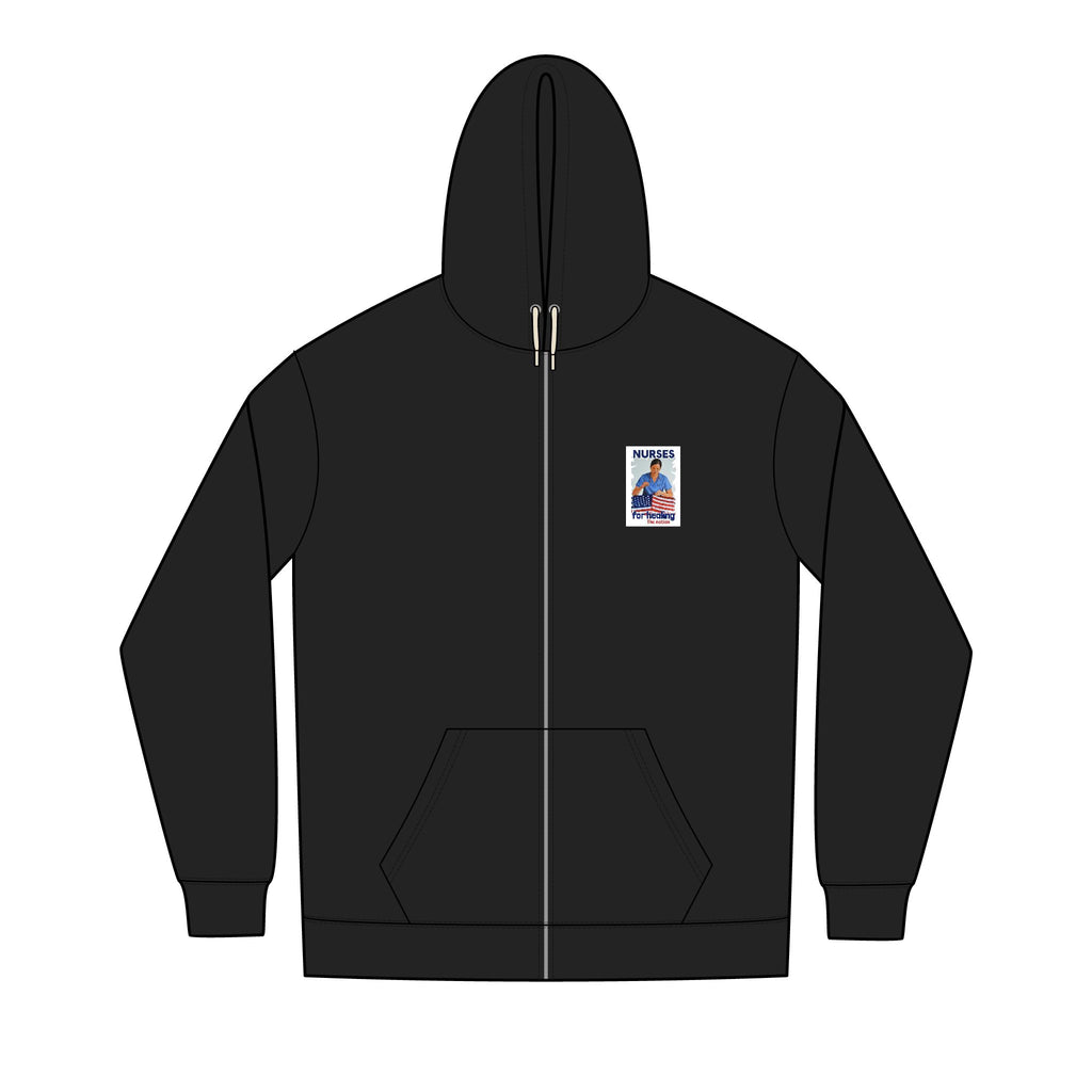 Men's Medium-heavy fabric Full-Zip Hoodie - Nurses For Healing The Nation (front) -  Nurses Standing Up For humanity (back) - 60% recycled cotton, 40% recycled polyester - NFH-Z-DT8102