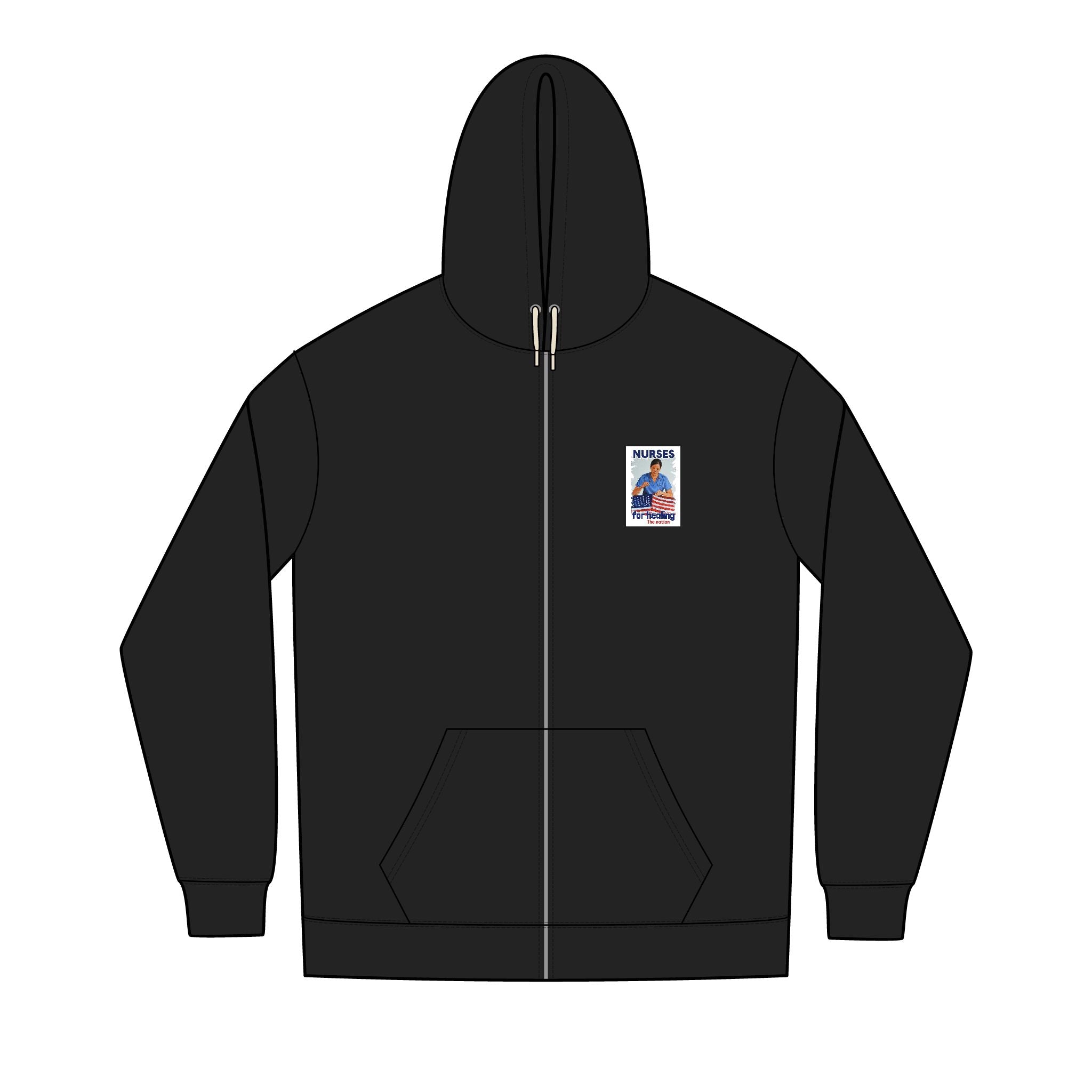 Men's Medium-heavy fabric Full-Zip Hoodie - Nurses For Healing The Nation (front) -  Nurses Standing Up For humanity (back) - 60% recycled cotton, 40% recycled polyester - NFH-Z-DT8102