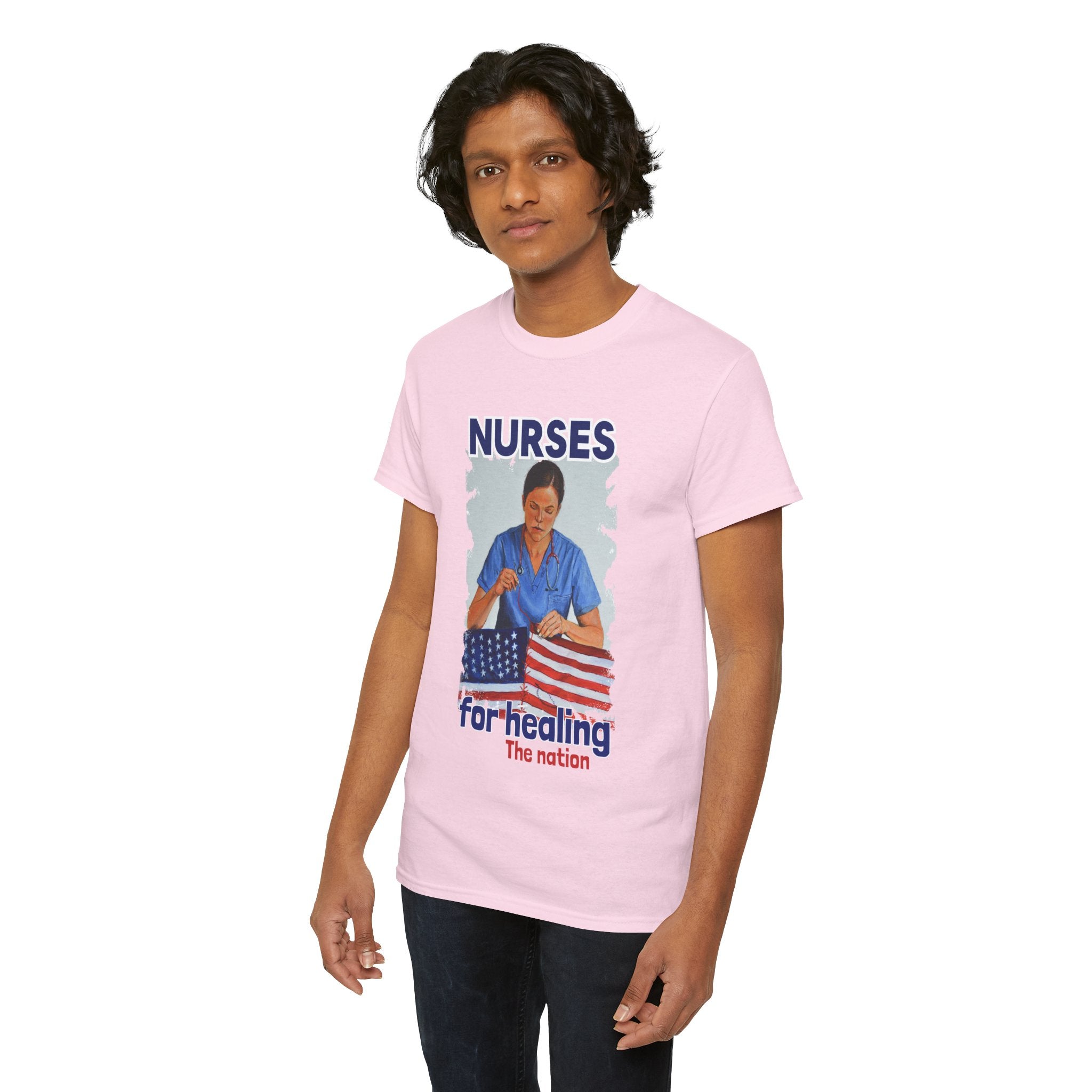 Unisex Medium fabric Cotton Tee - Nurses For Healing The Nation (front) - Nurses Standing Up For Humanity (back) - 100% cotton - NFH-T-G5000