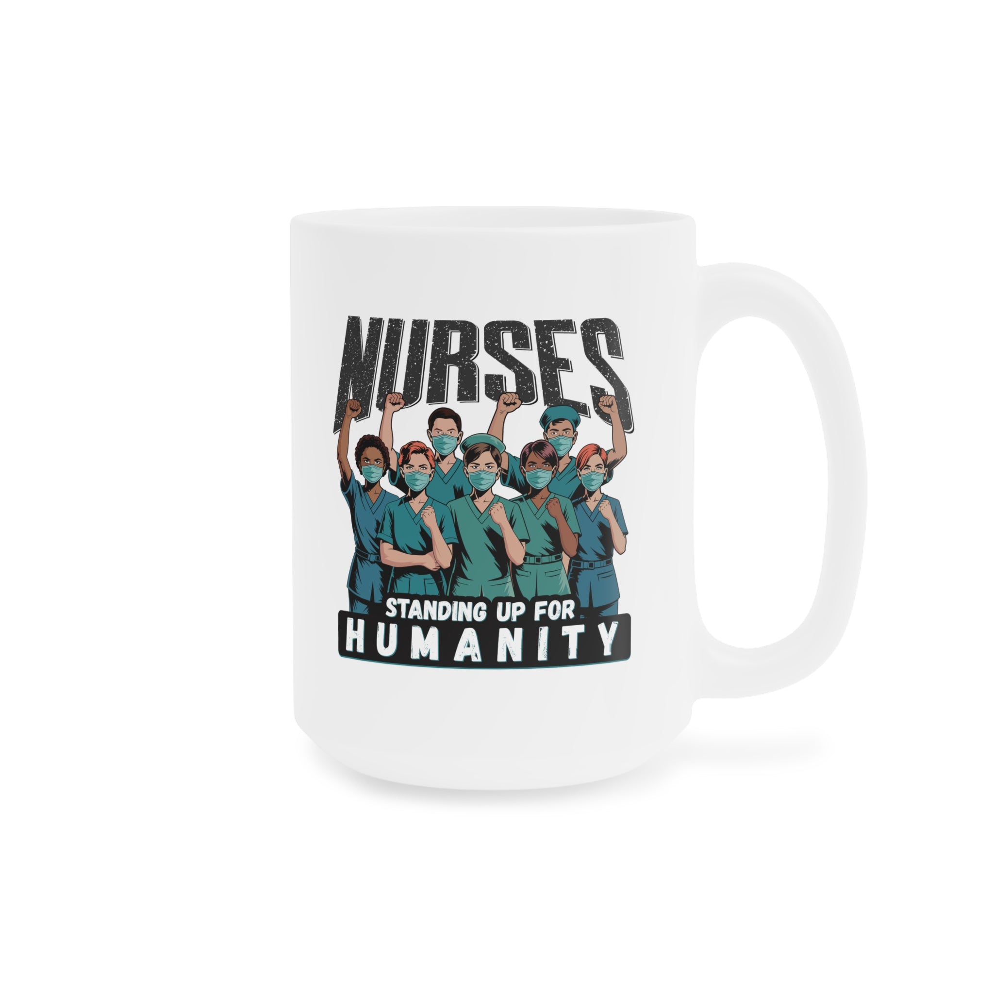Unisex Ceramic Mug - Nurses For Healing The Nation (right) - Nurses Standing Up For Humanity (left) - Durable white Ceramic - NFH-CM-ORCA