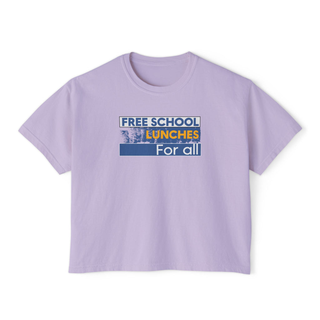 Women's Boxy Heavy fabric Tee - Free School Lunches For All (front) - Nurses Against The Rich Starving The Poor (back) - 100% ring-spun US cotton - NAH-T-CC3023CL